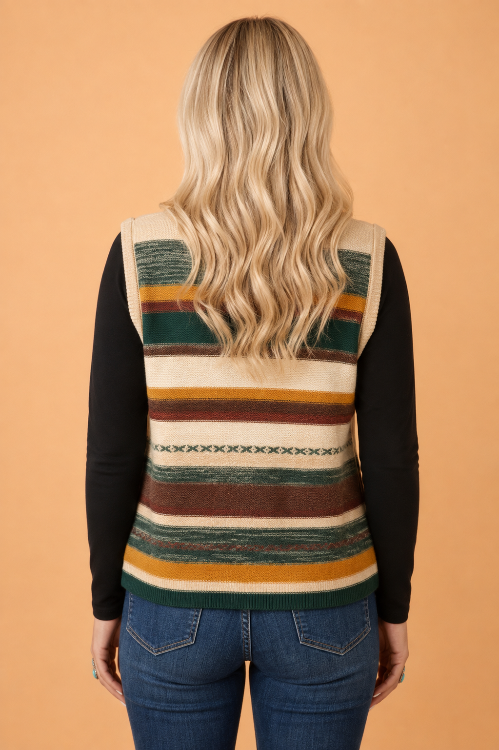 Stripe Serape Style Button Front Sleeveless Sweater Knit Vest