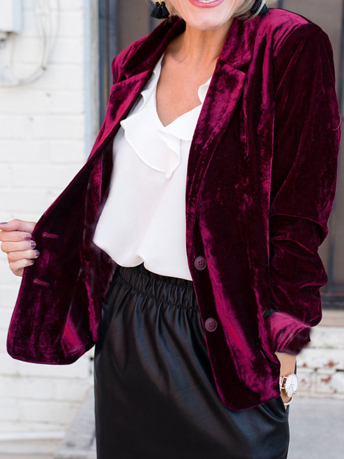 Velvet Button Up Lapel Collar Blazer choice of colors