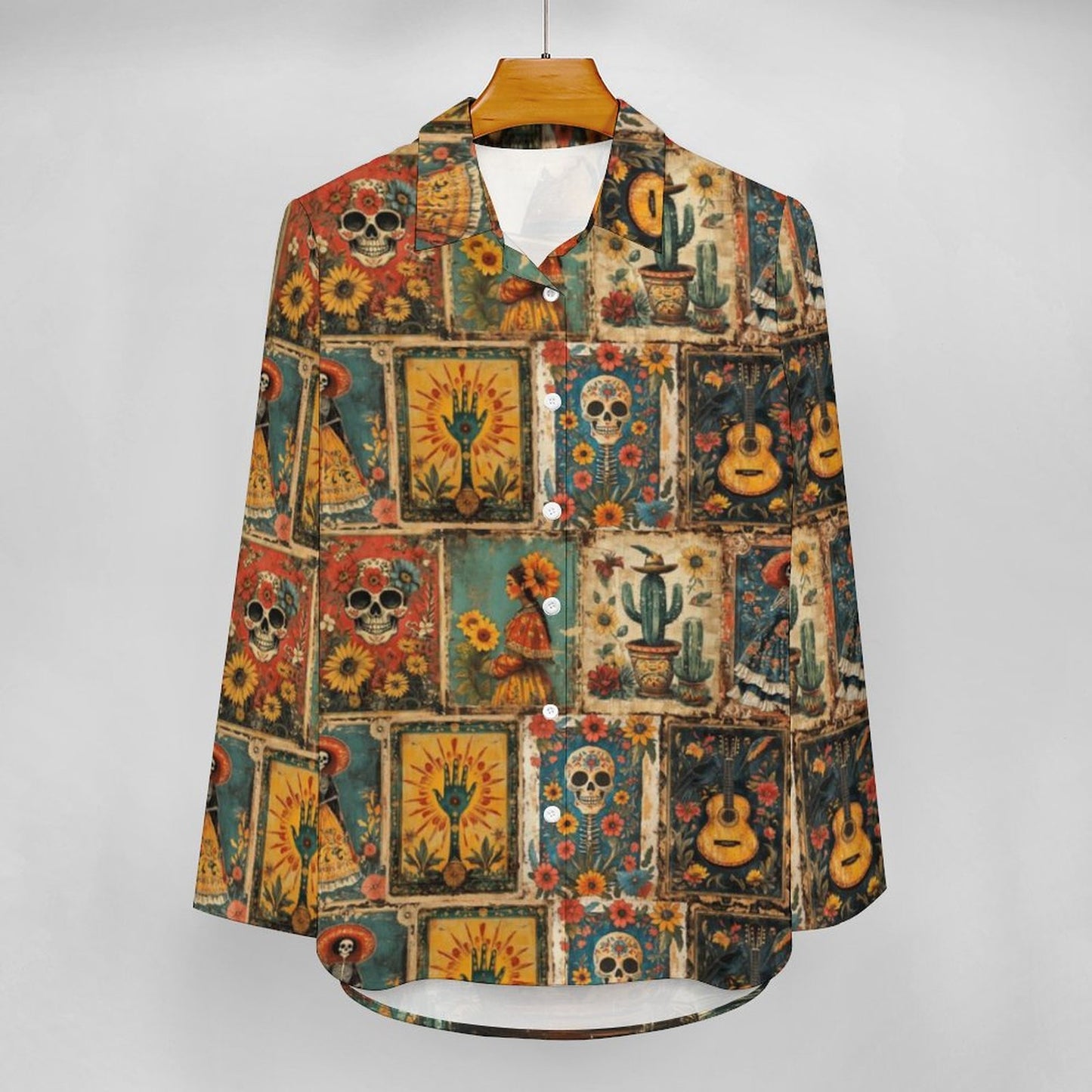 Colores de Mexico Dia de los Muertos Button Up Blouse