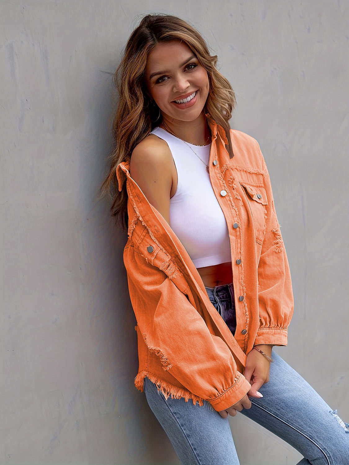 Distressed Drop Shoulder Denim Jacket choice of colors