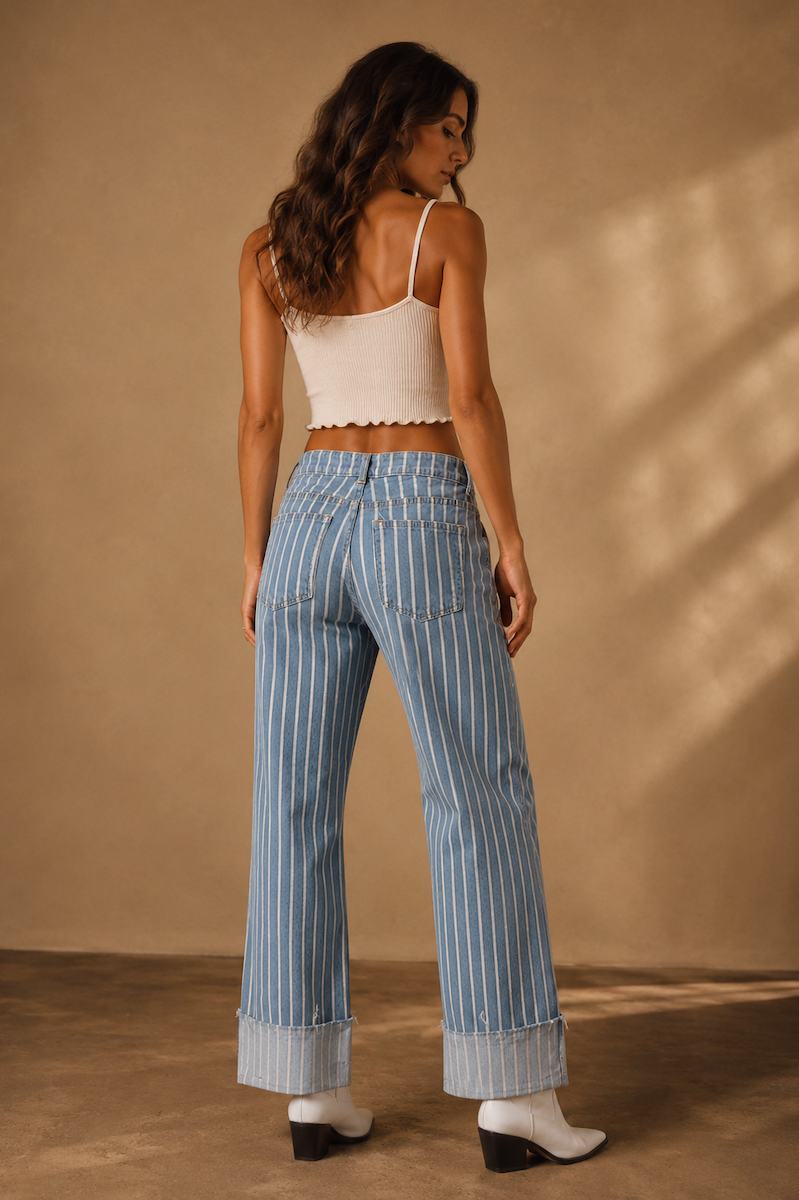 GJG The Riviera Stripe Cuffed Jean - Light Wash