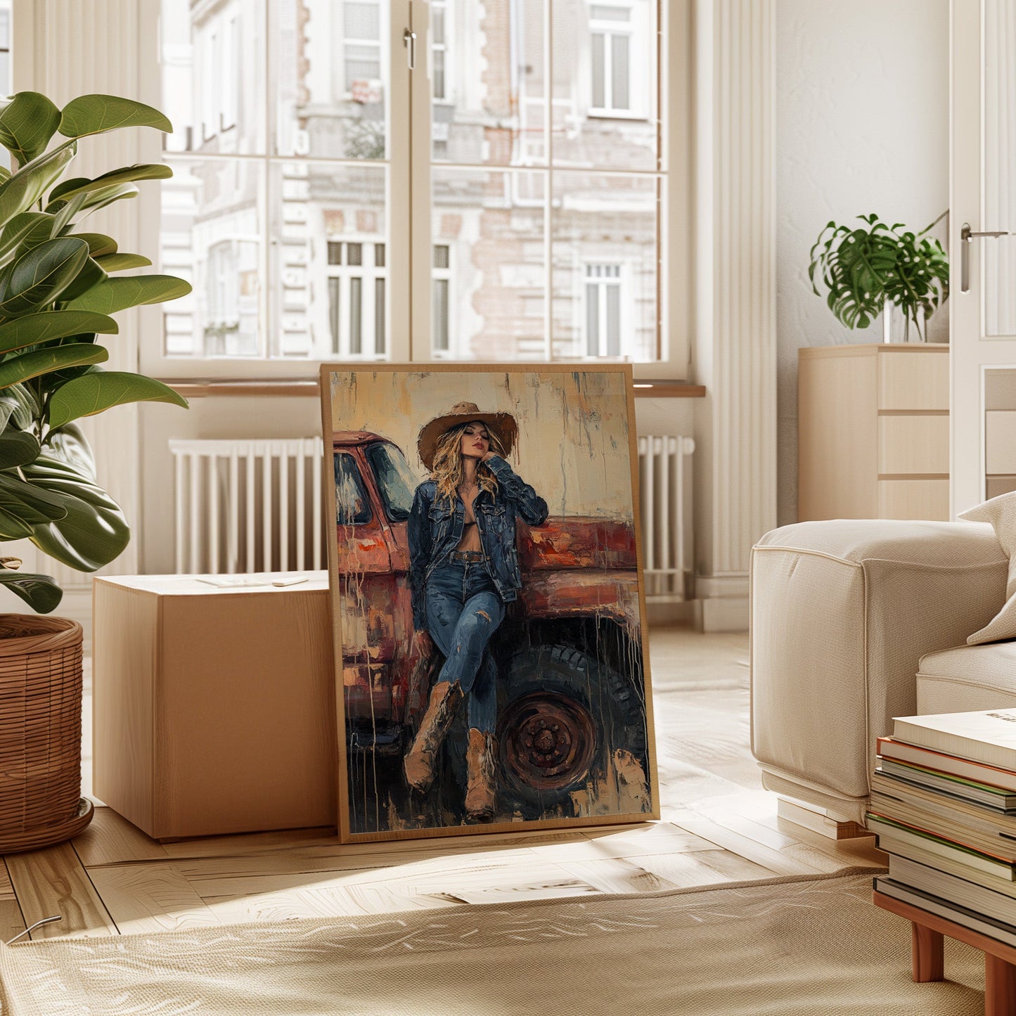 Denim Cowgirl by the Rusted Truck