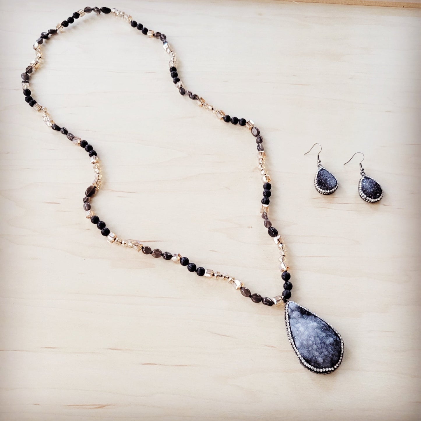 The Jewelry Junkie Sparkling Black Druzy Drop Earrings 219cu