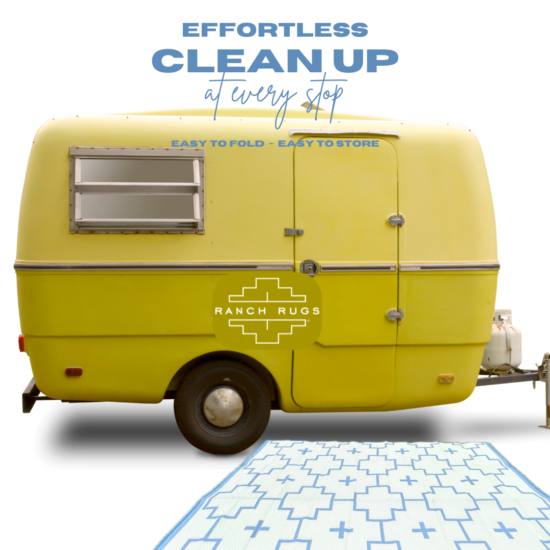 BLUE + IVORY - 6ft x 9ft - RANCH RUGS  -LAJITAS DESIGN- Aztec Outdoor Floor Covering