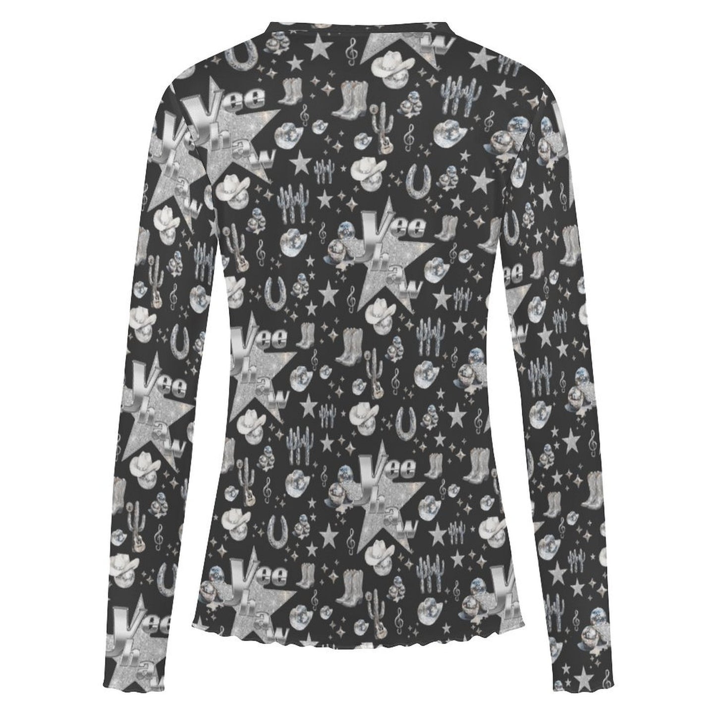 Baha Ranch Rhinestone Cowgirl Long Sleeve Mesh Top