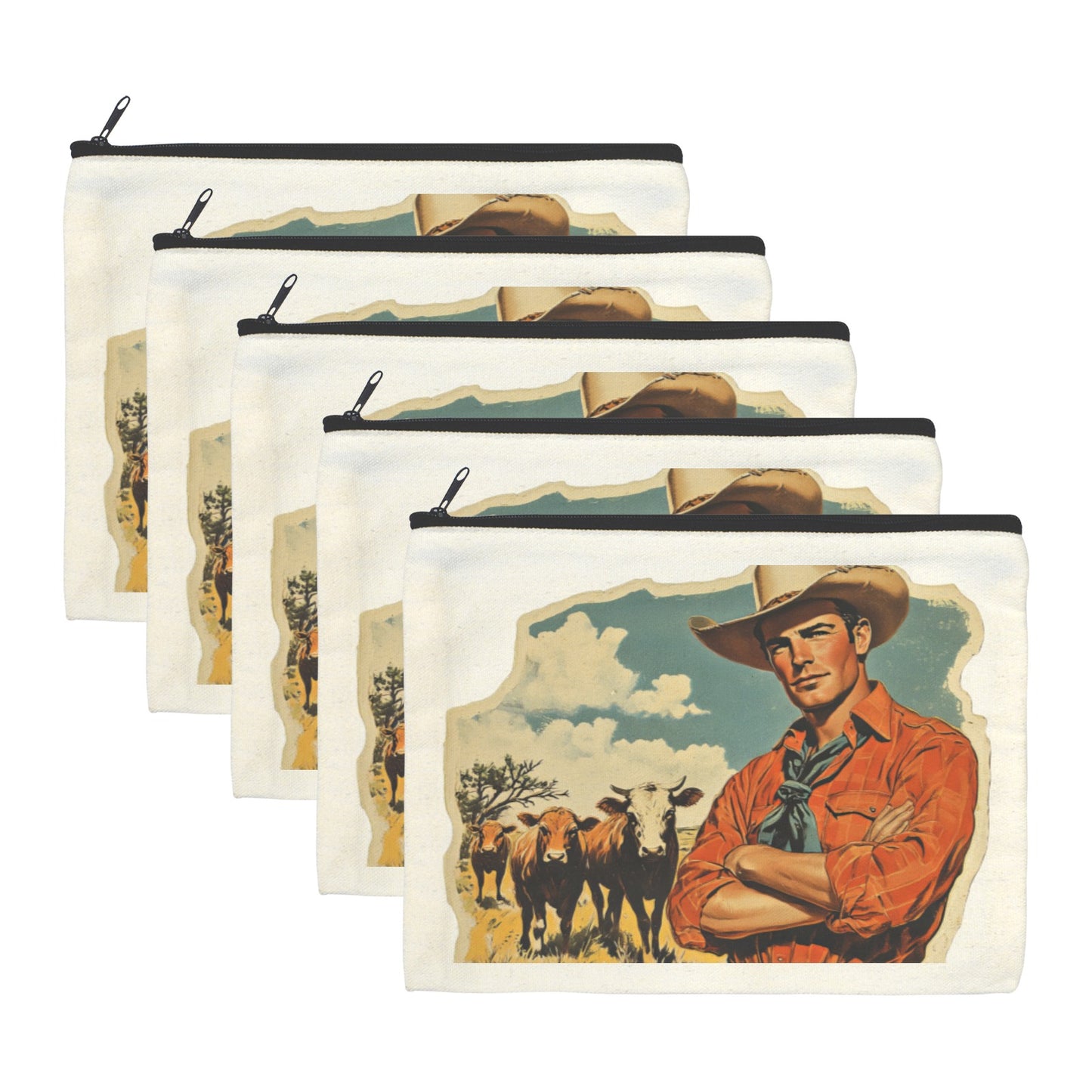 Cowboy Cattle Rancher pack of 5 Cosmetic Bags Made in America