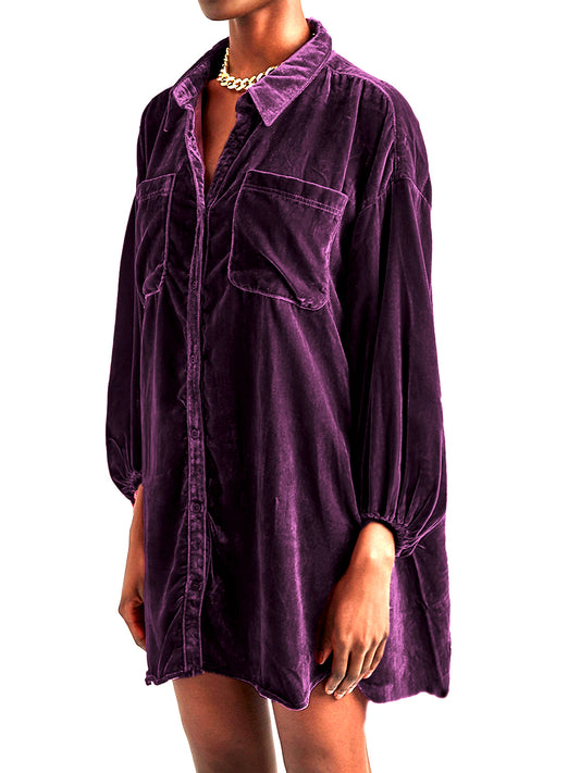 Velvet Collared Neck Button Down Long Sleeve Big Shirt choice of colors