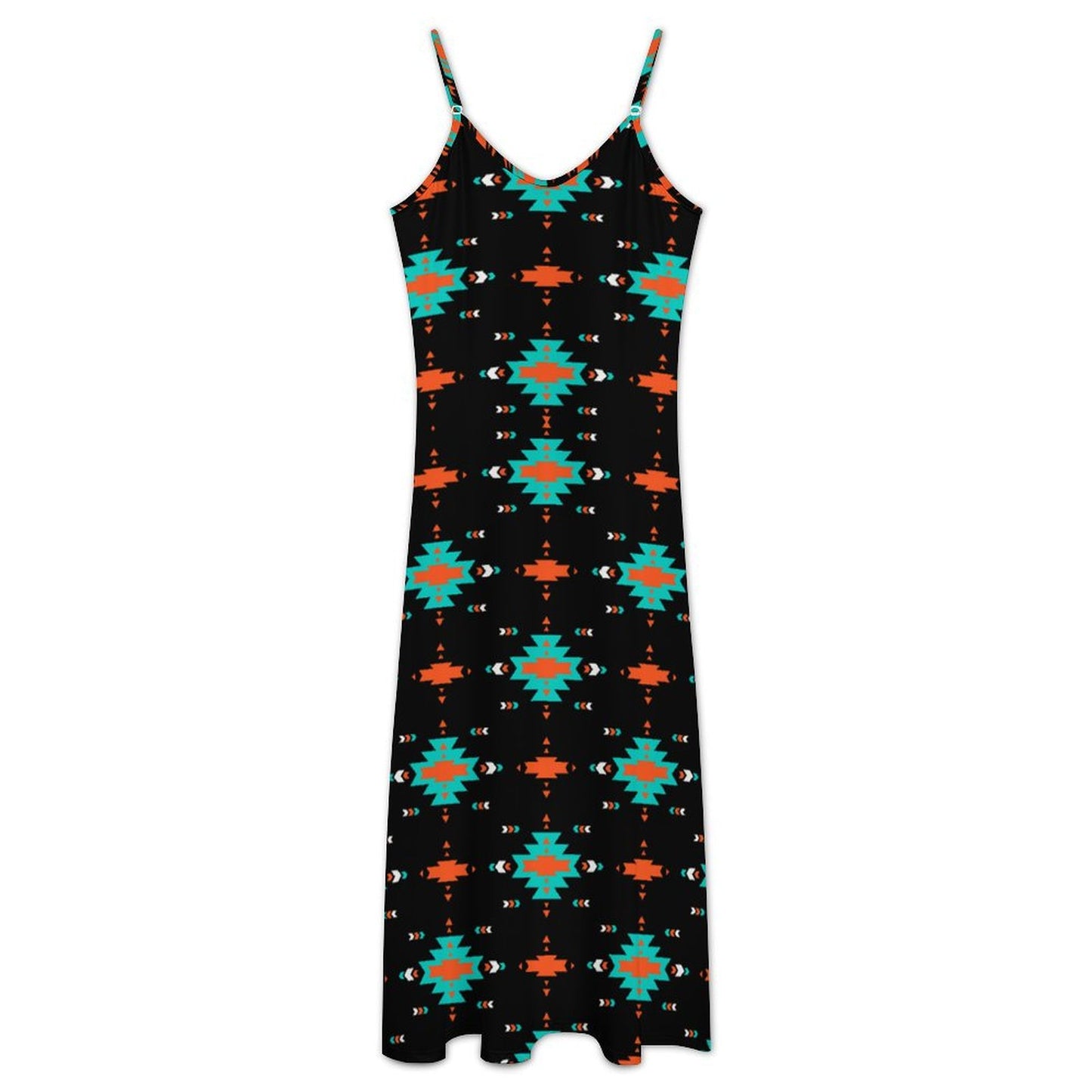 Turquoise Orange Aztec Western Maxi Dress