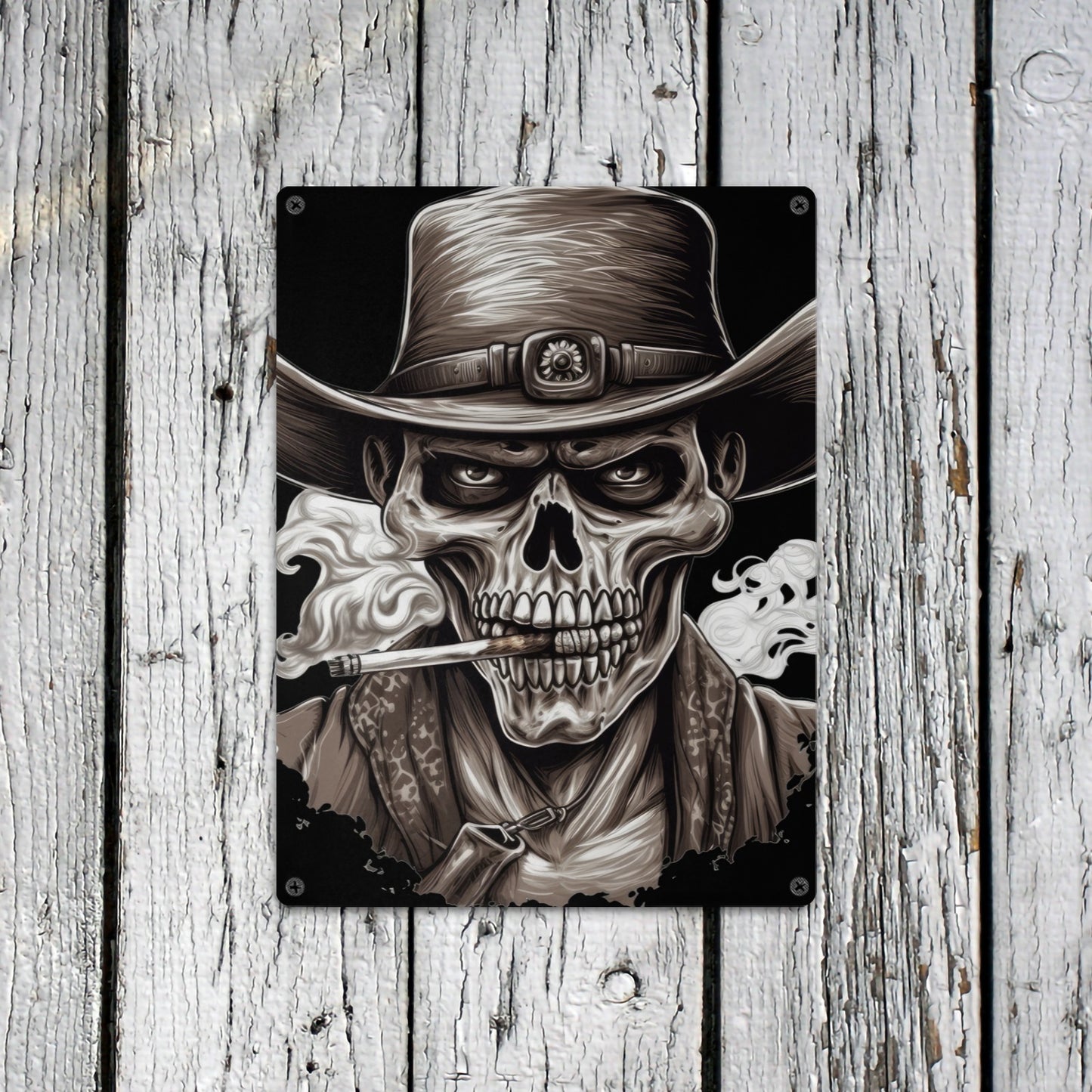 Cowboy Skull Metal Tin Sign 12"x16" (Made in USA)