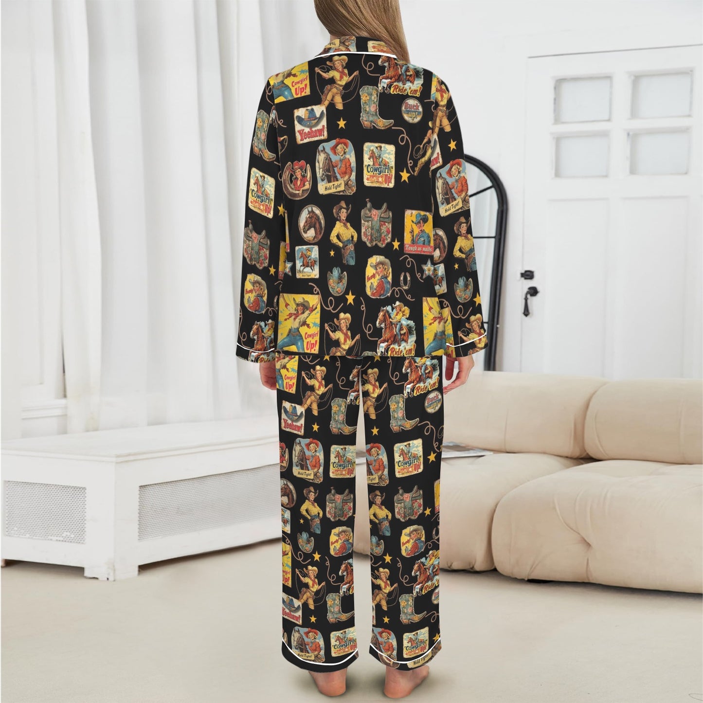 Vintage Cowgirl Collage Western Satin Pajamas