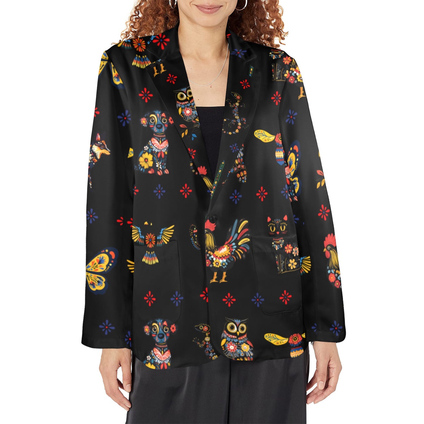 Colores de Mexico Mexican Talavera Animals Floral Women's Blazer