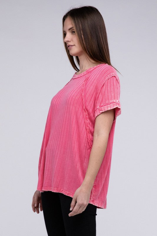 Ribbed Raglan Dolman Sleeve Boat-Neck Top choice of colors