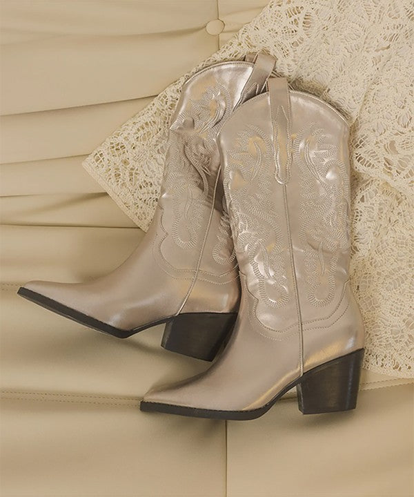 Pewter Color Metallic Cowgirl Boots