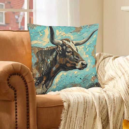 Baha Ranch Painted Longhorn Velvety Soft Pillow Case Made in America