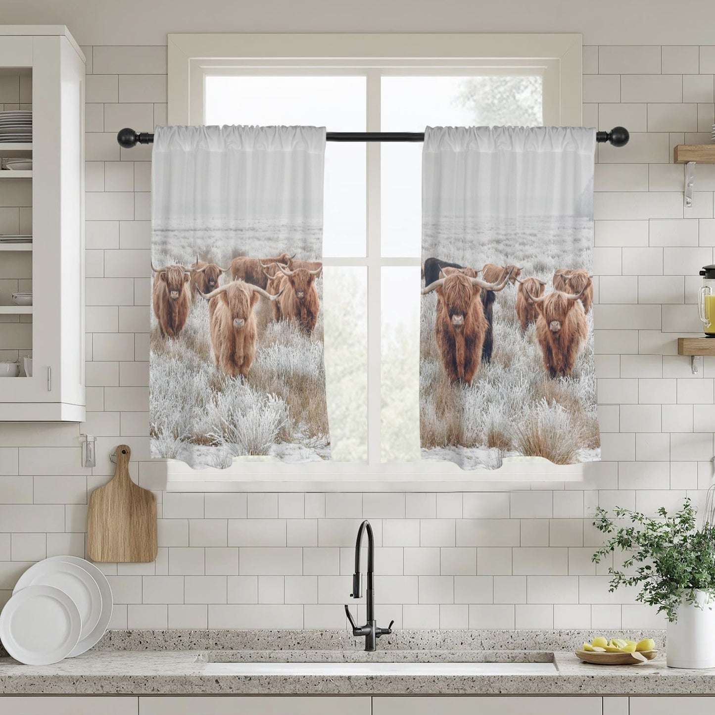 Highland Cow Curtains Window Curtain 28"x40" (2-Piece) Made in America