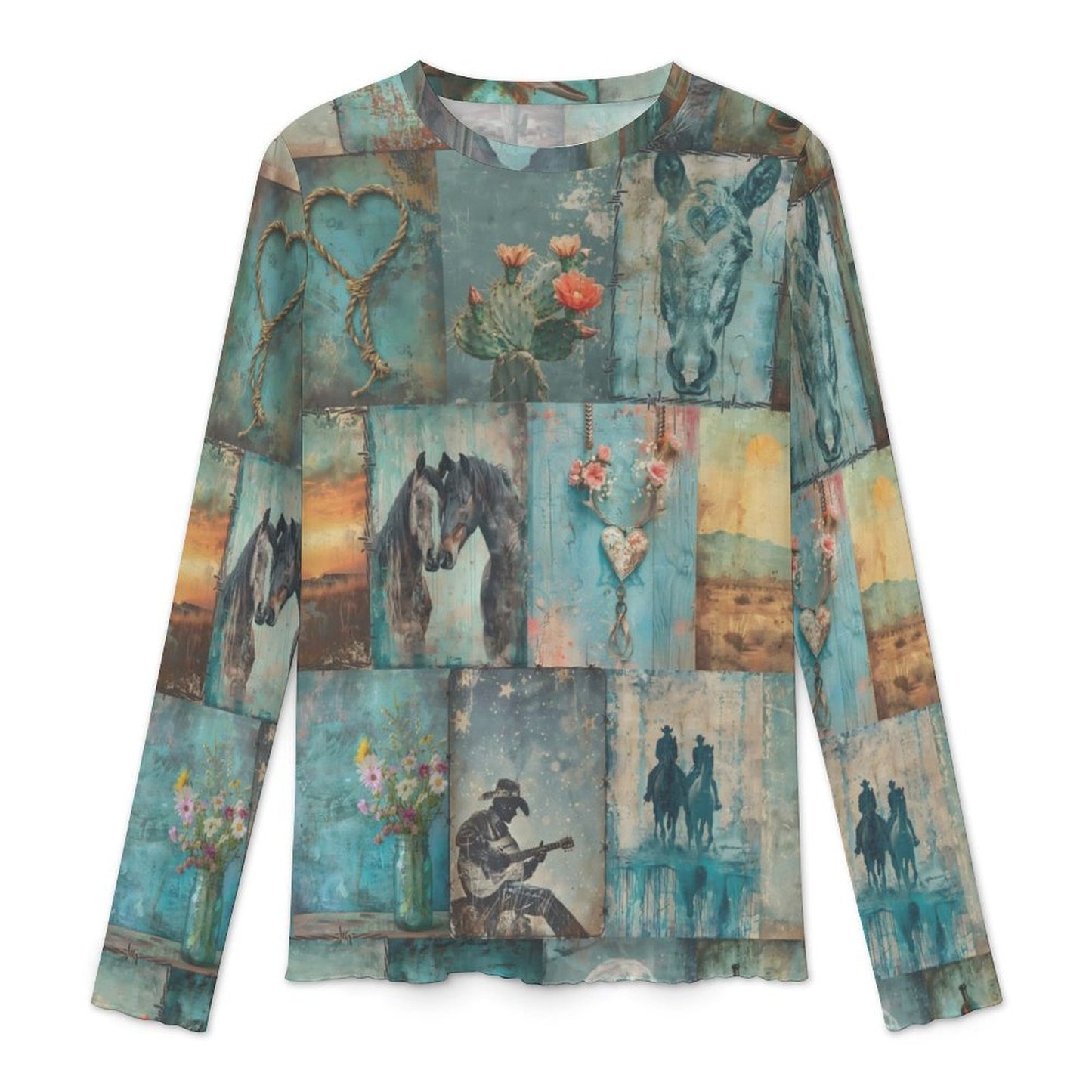 Baha Ranch Turquoise Dreams Long Sleeve Mesh Top
