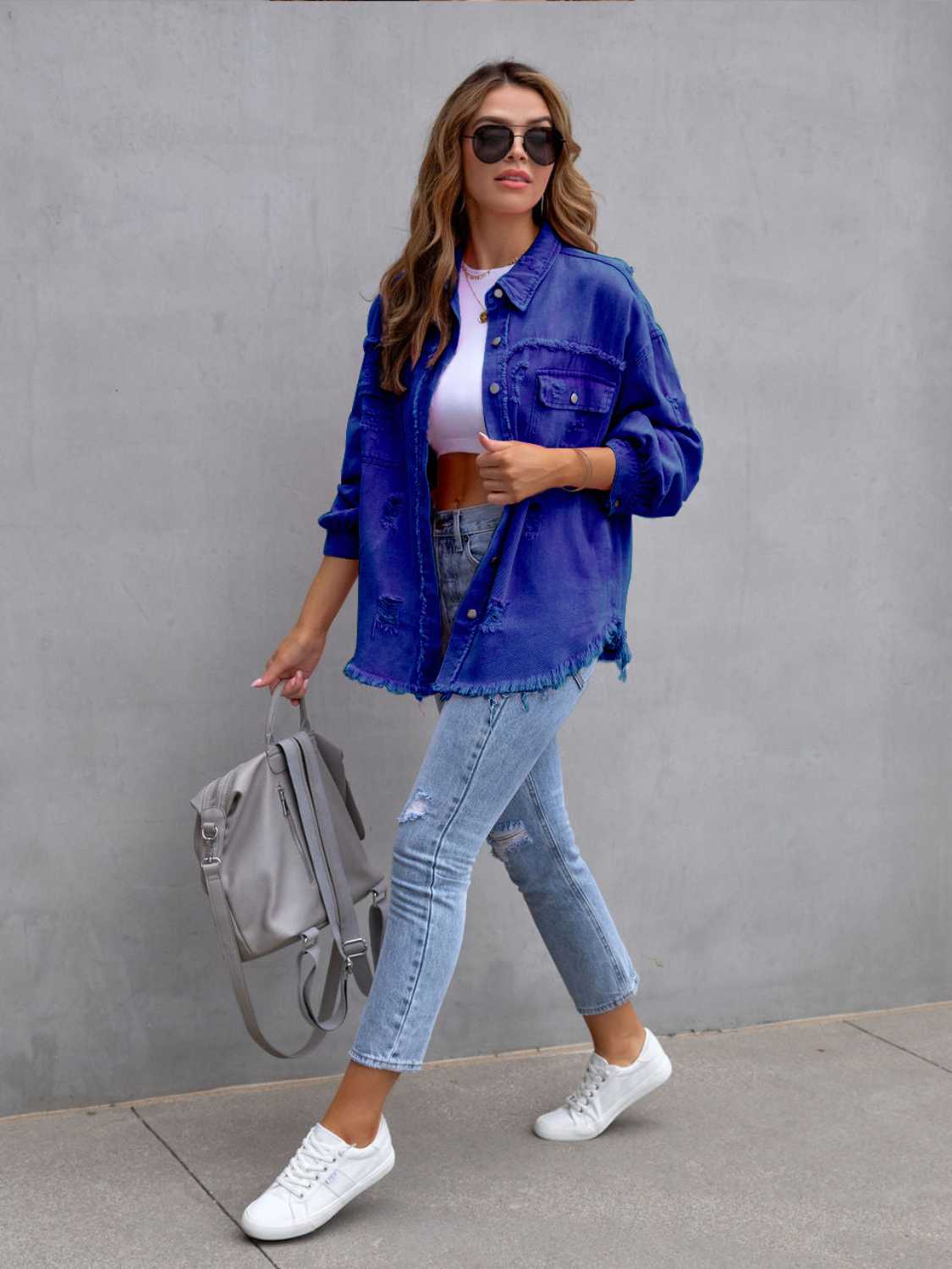 Distressed Drop Shoulder Denim Jacket choice of colors