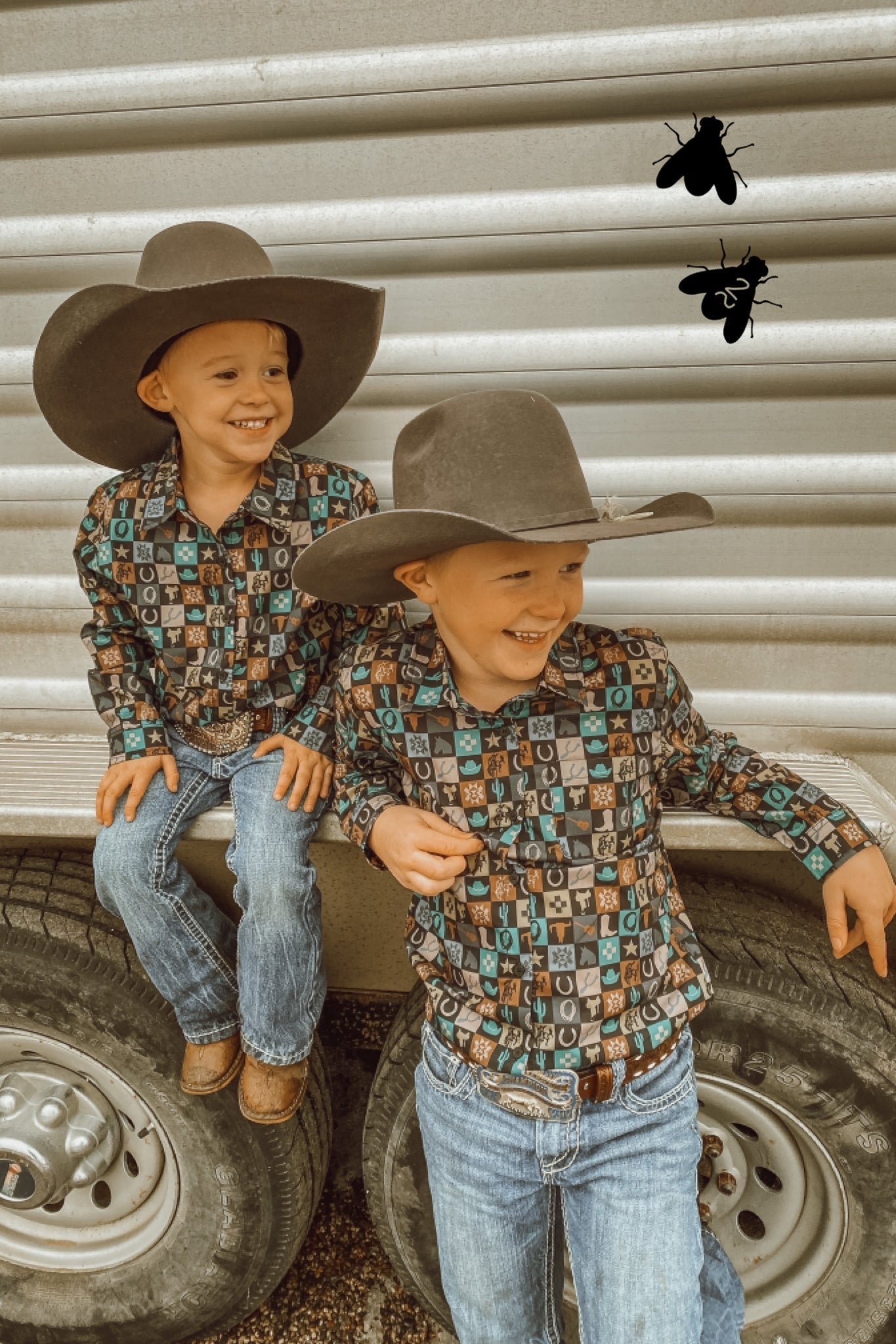 Check Yer Cowboy Long Sleeve Button Up Shirt