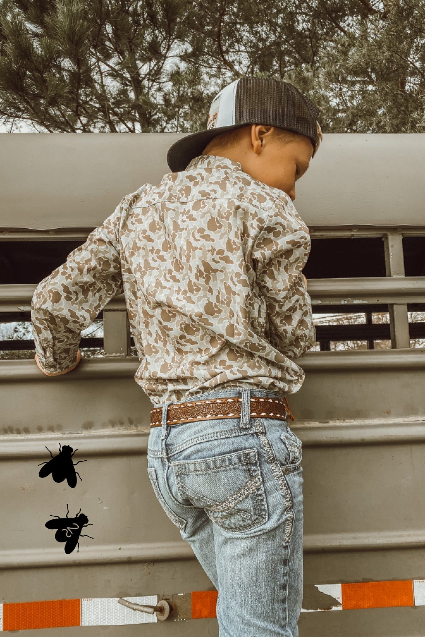 Cowboy Camo Long Sleeve Kids Button Up