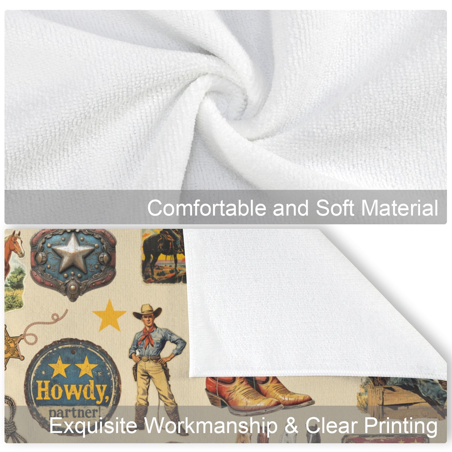 Vintage Cowboy Set of 4 Kitchen Dish Towels Made in America