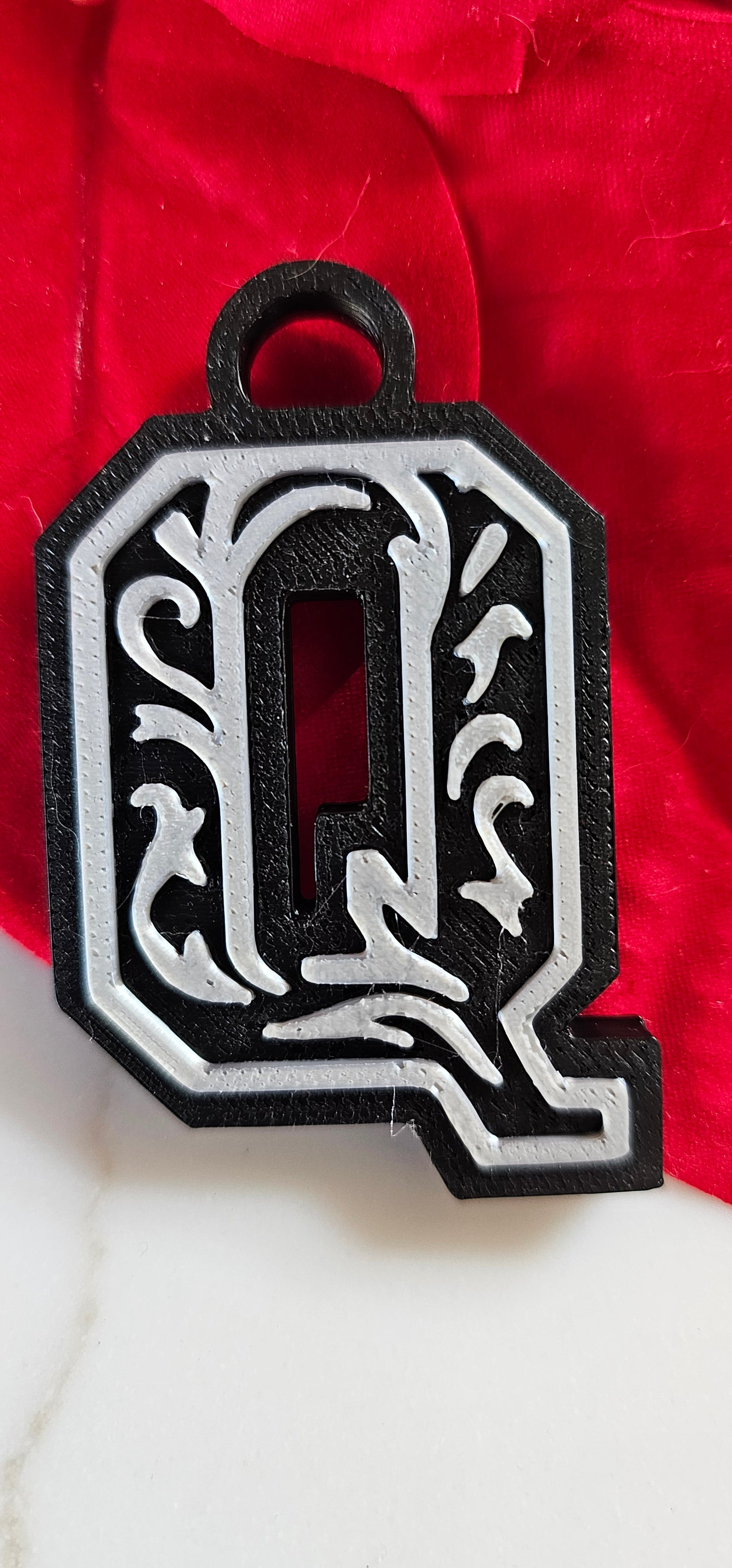 3D Print Tooled Leather Look Initial Fringe Keychain Purse Charm Choice of Colors