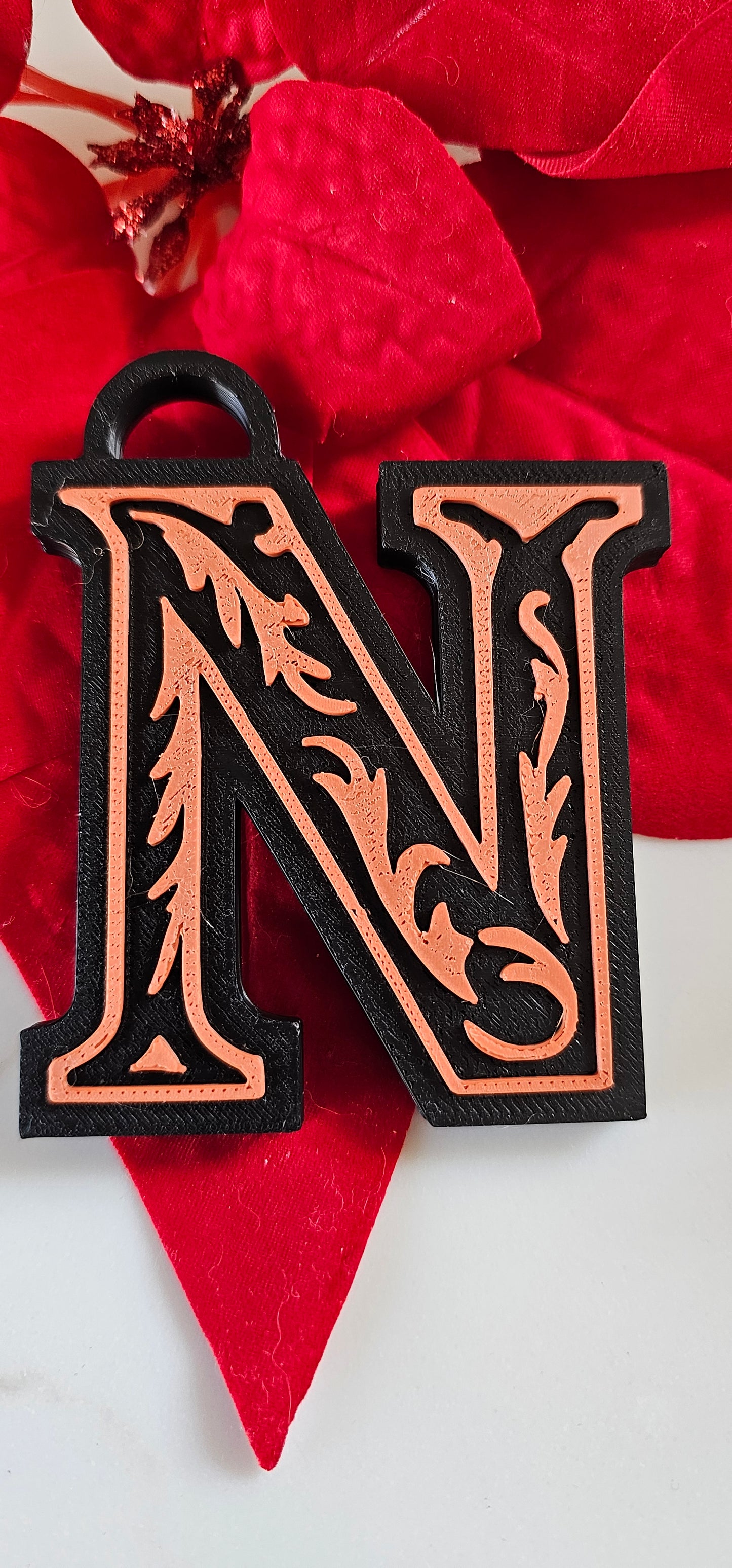 3D Print Tooled Leather Look Initial Fringe Keychain Purse Charm Choice of Colors