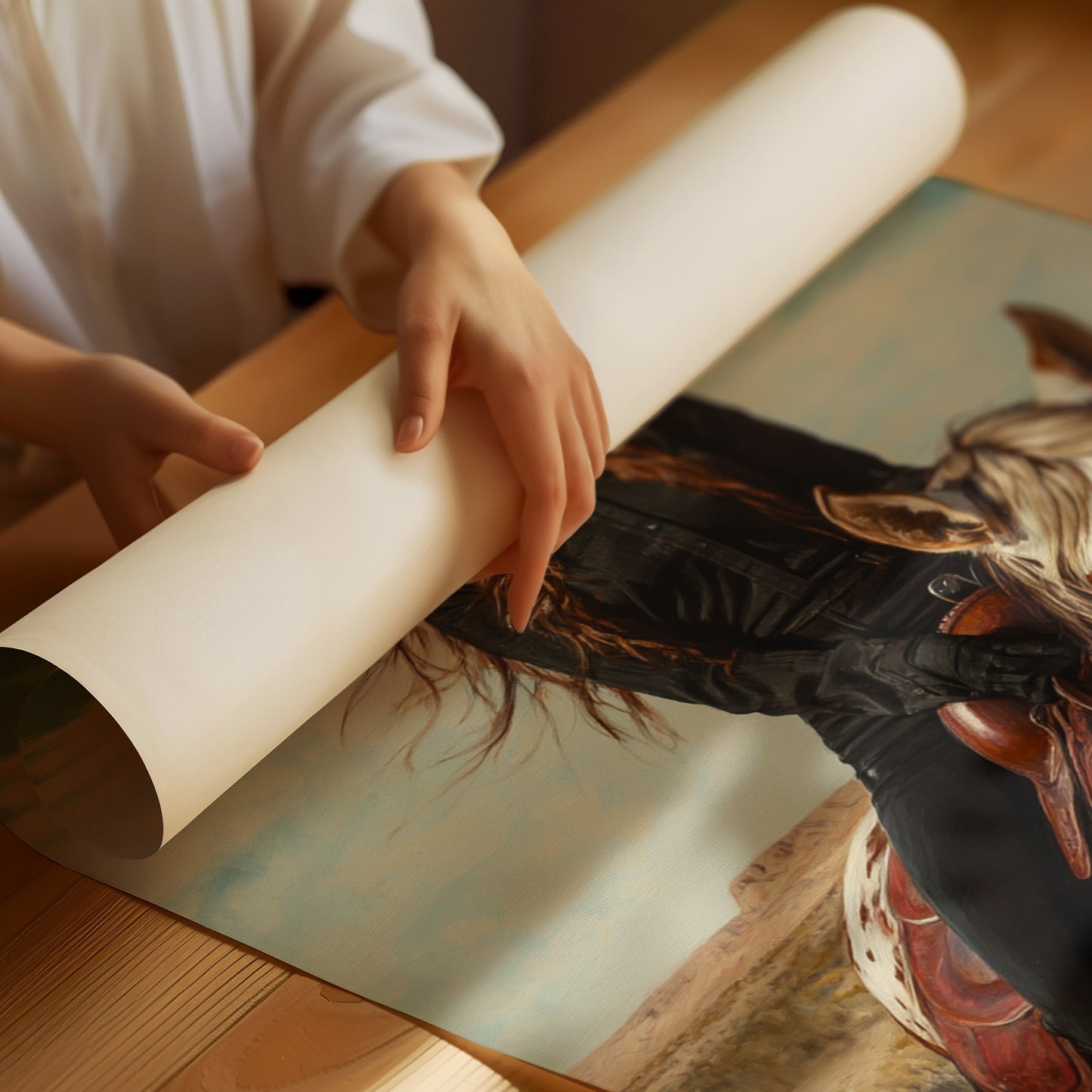 Desert Reins – Cowgirl on Paint Horse Portrait