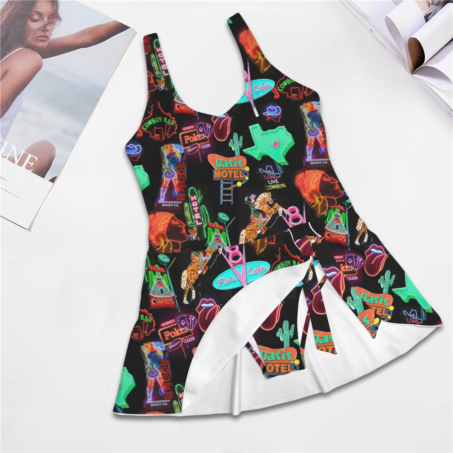 Vegas Neon Skirted Swimsuit