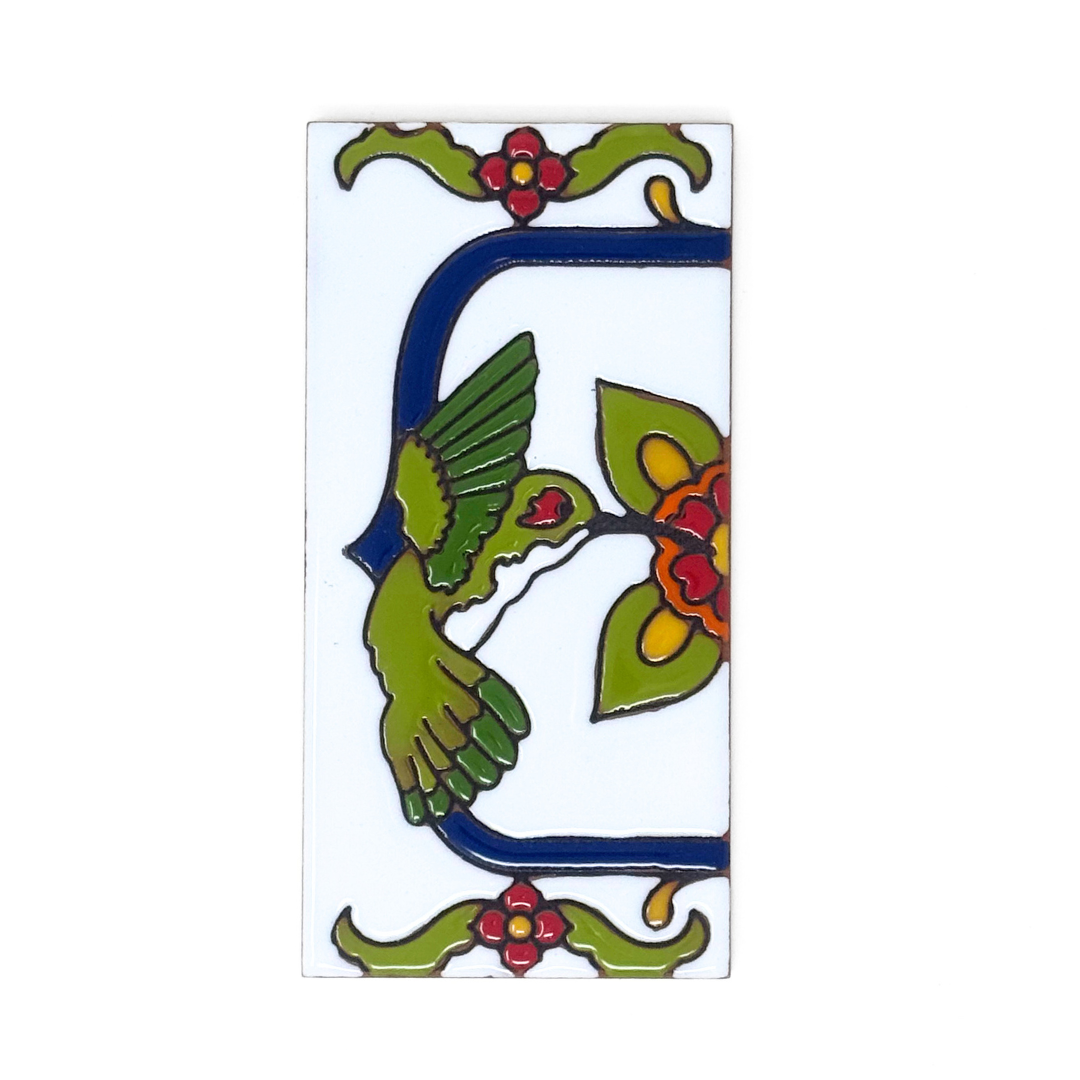 White Talavera Hummingbird End Cap Tile