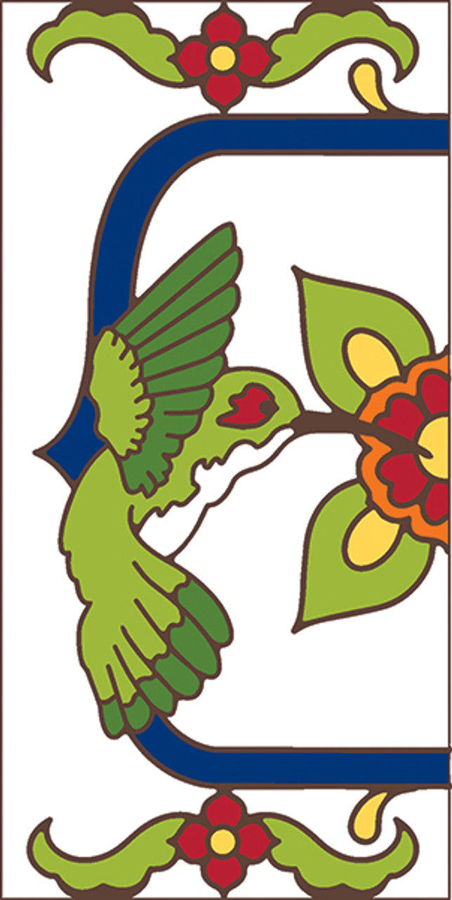 White Talavera Hummingbird End Cap Tile