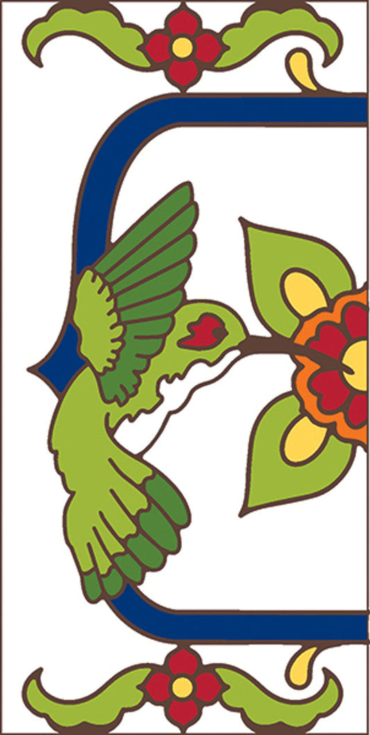 White Talavera Hummingbird End Cap Tile