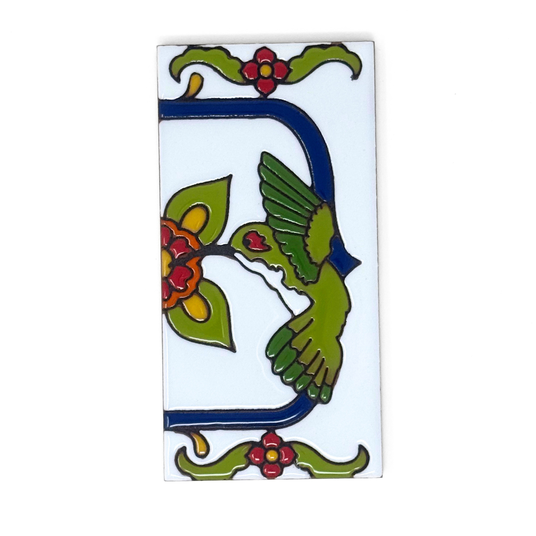 White Talavera Hummingbird End Cap Tile