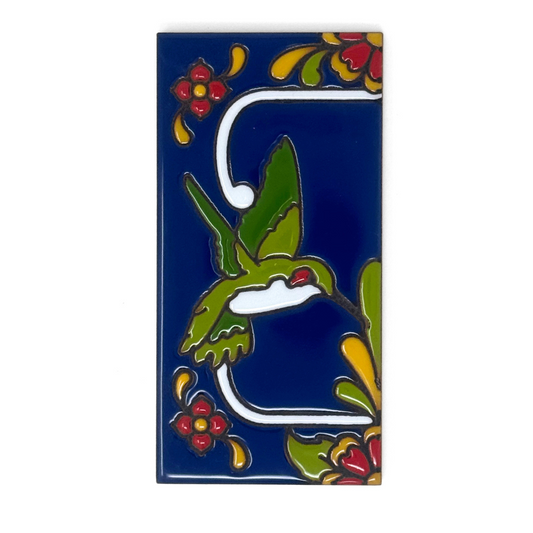 Blue Talavera Hummingbird End Cap Tile