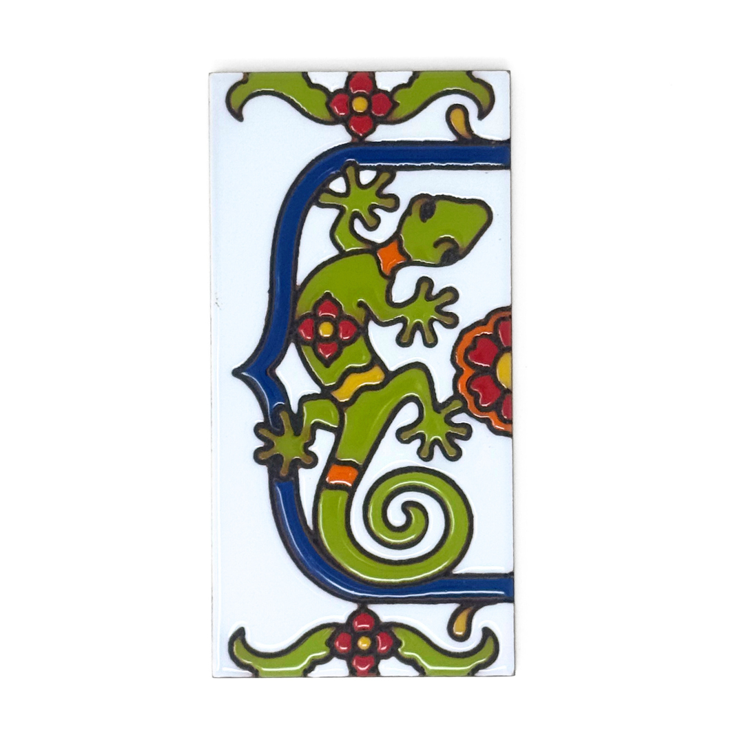 White Talavera Gecko End Cap Tile