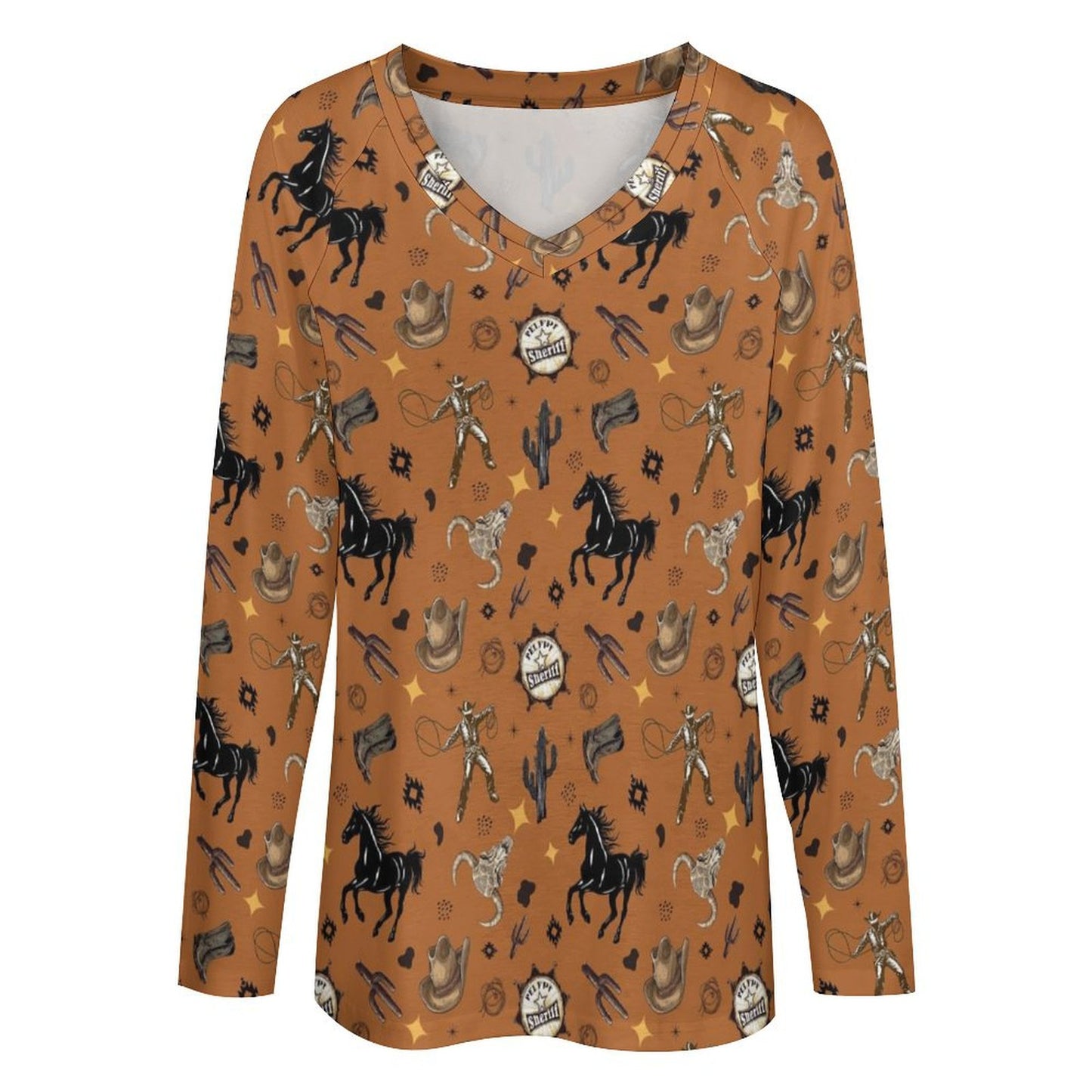 Baha Ranch Western Print Long Sleeve Top