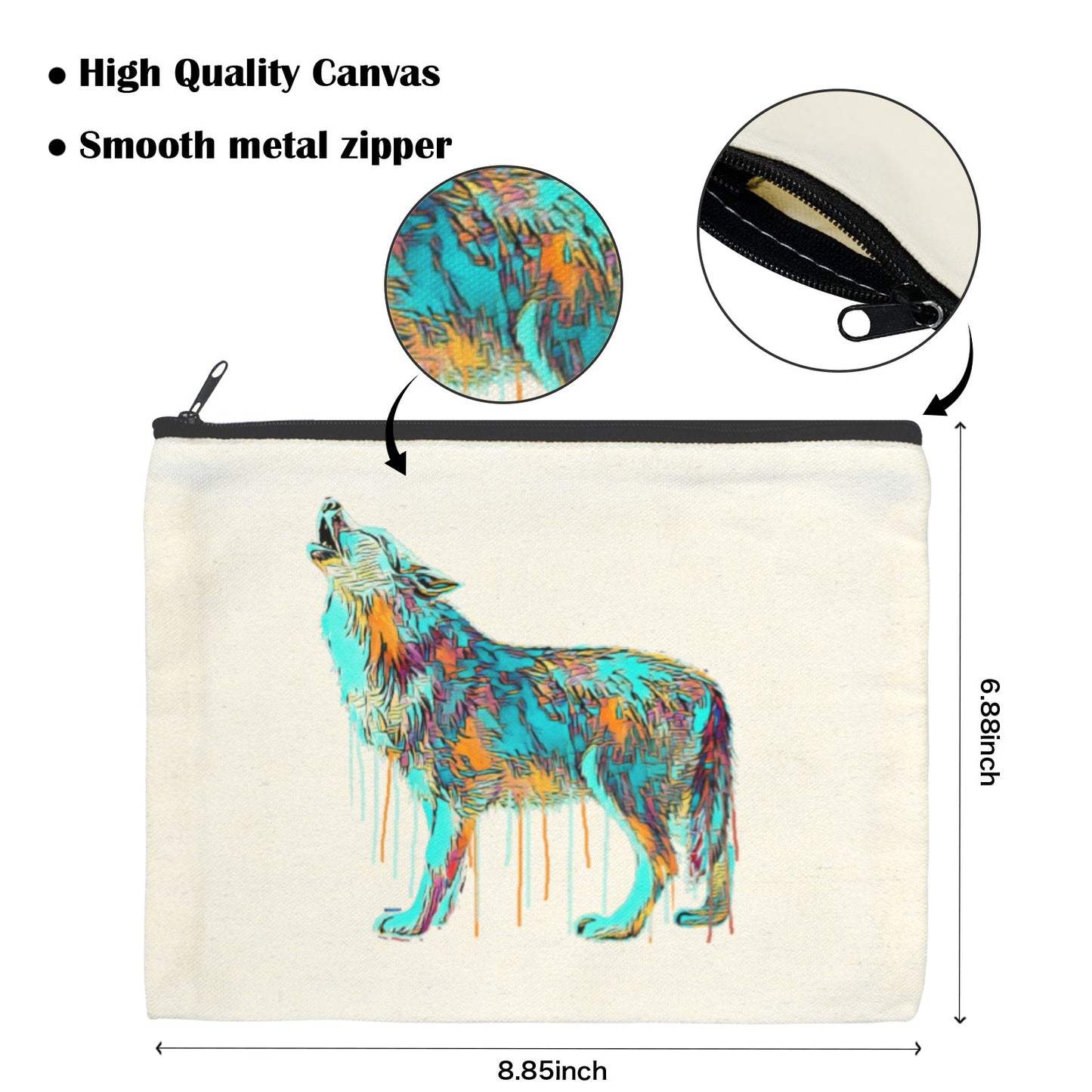 Watercolor Wolf Cosmetic Bag Pack of 5 Made in America