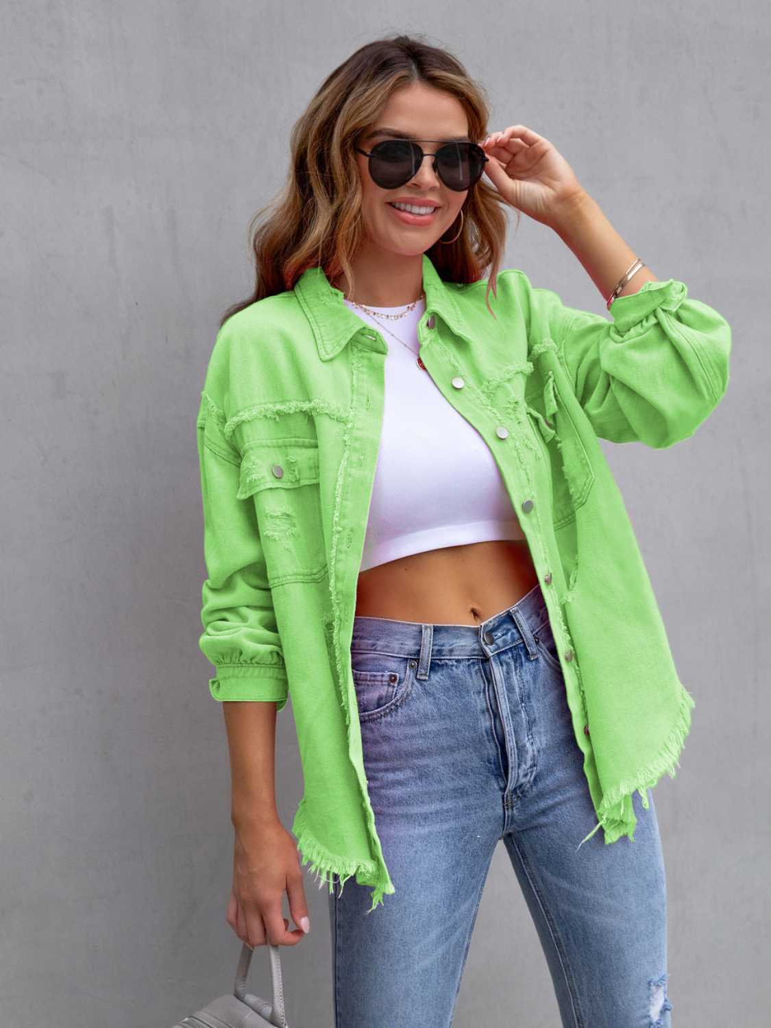 Distressed Drop Shoulder Denim Jacket choice of colors