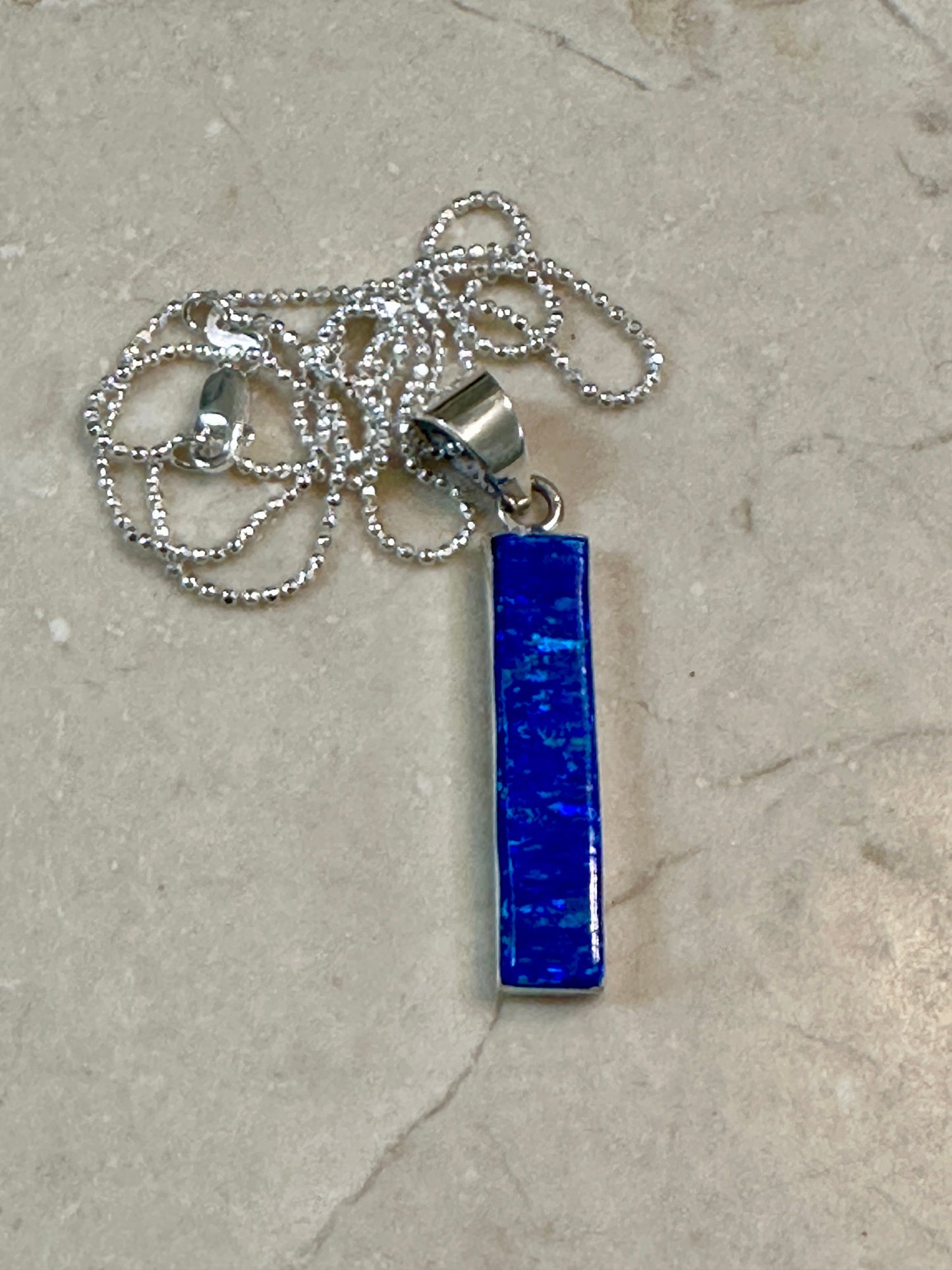 Dark Blue Opal Column Pendant Necklace