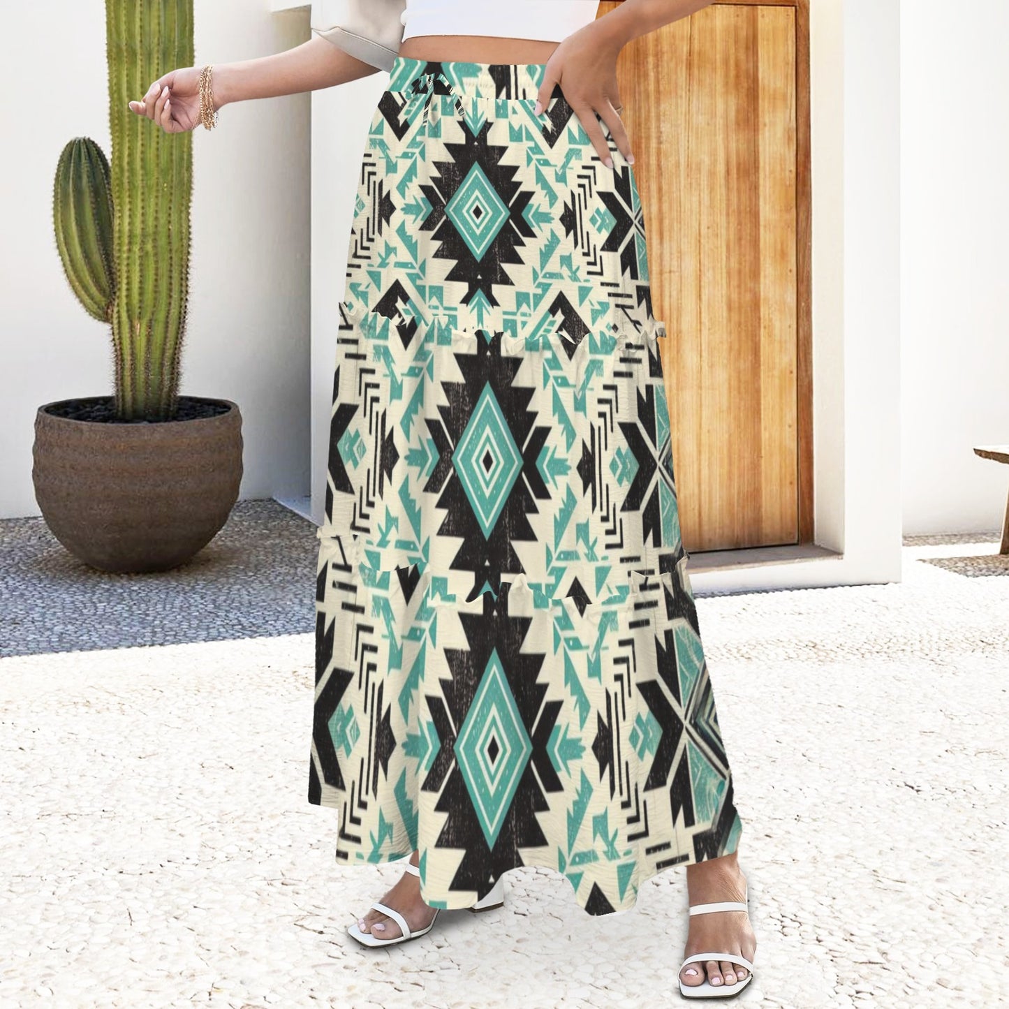 Baha Ranch San Angelo Aztec Tiered Prairie Maxi Skirt
