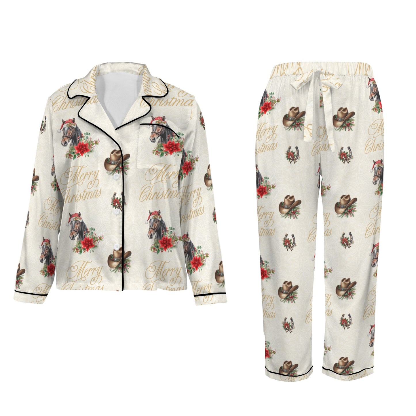 Christmas Horses Satin Western Pajamas