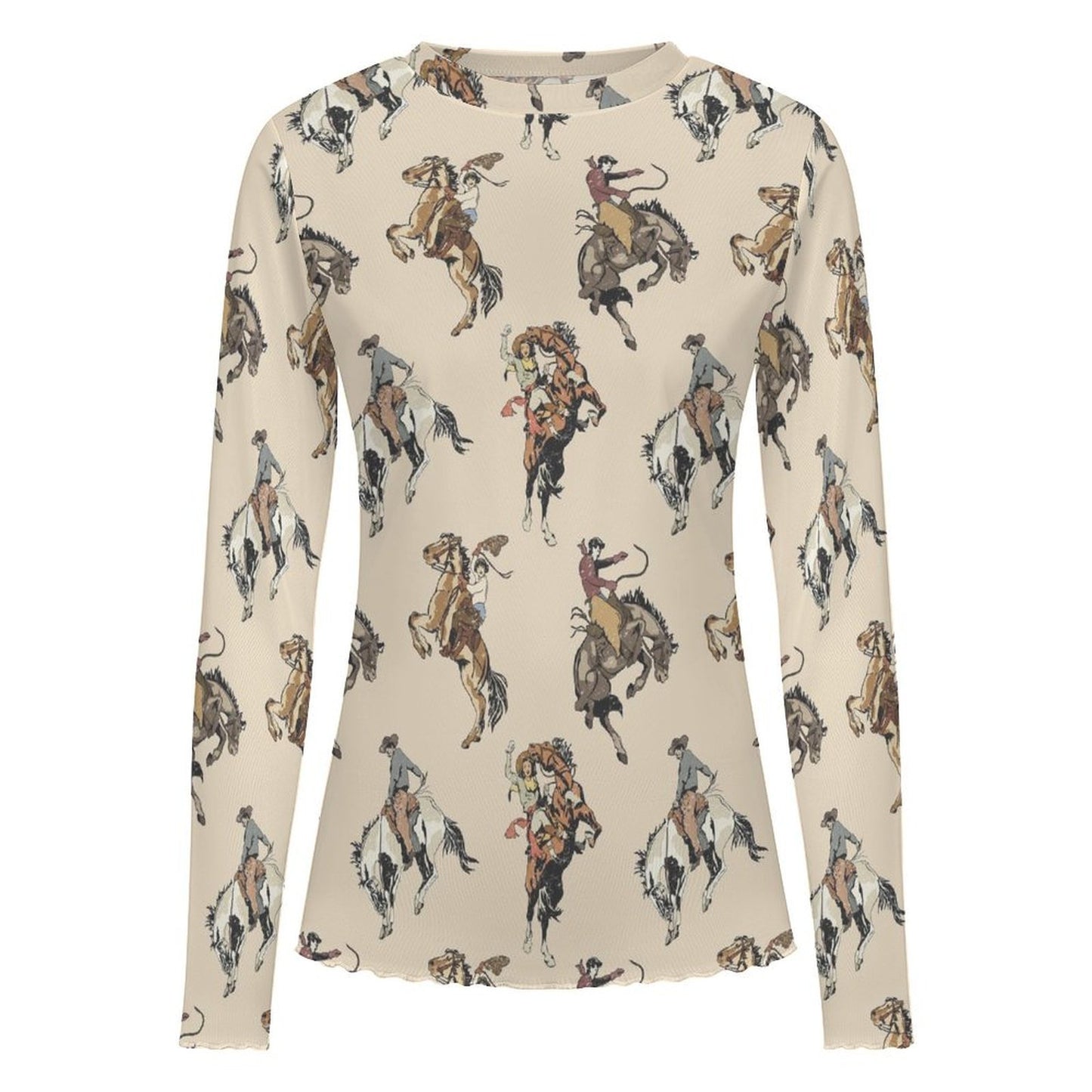 Baha Ranch Vintage Cowgirl Long Sleeve Mesh Top