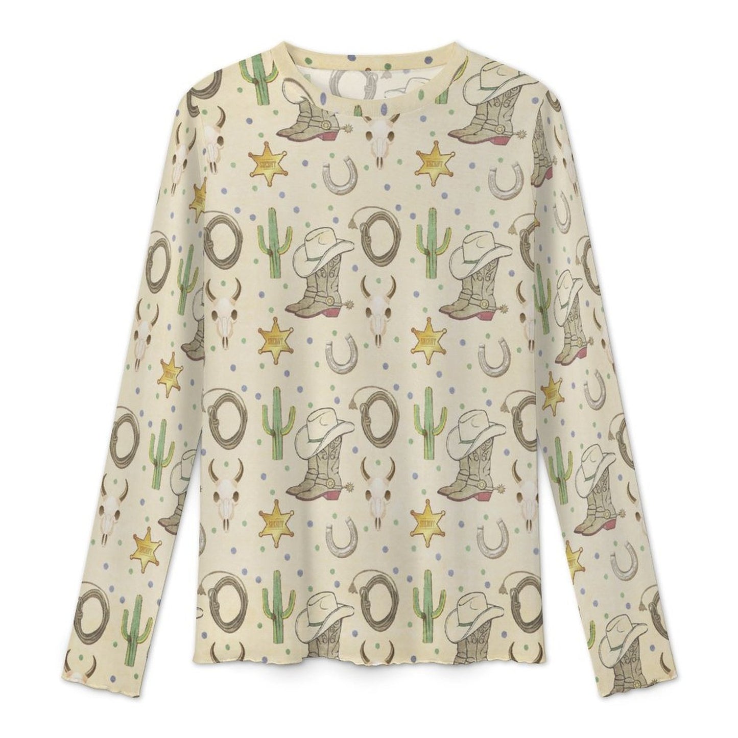 Baha Ranch Western Symbols Long Sleeve Mesh Top