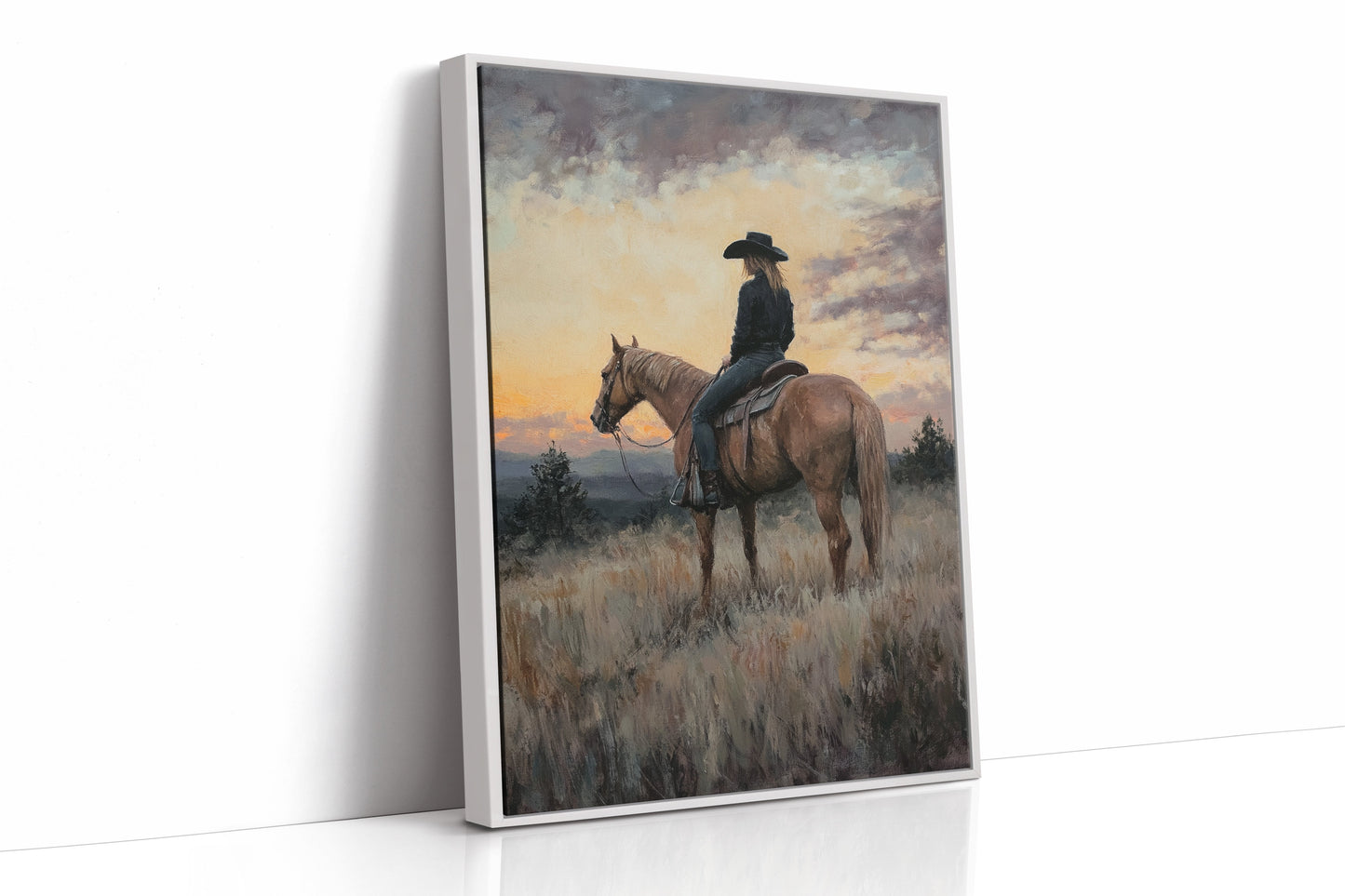 Evening Watch – Cowgirl and Horse at Sunset
