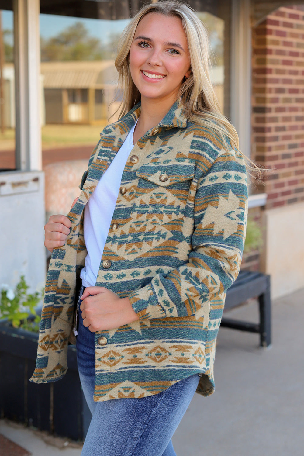 Aztec Button Down Collared Shacket choice of colors