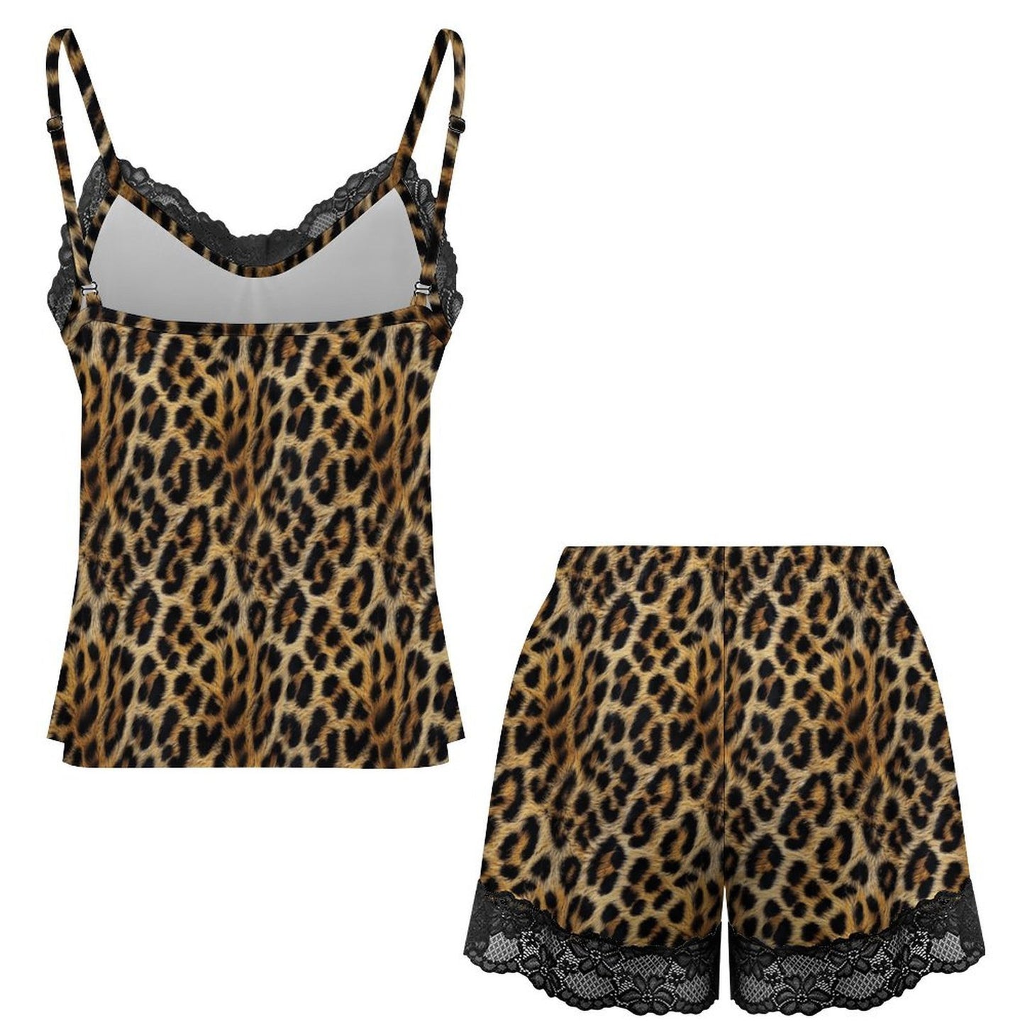 Baha Ranch Leopard Print Lace Pajama Set