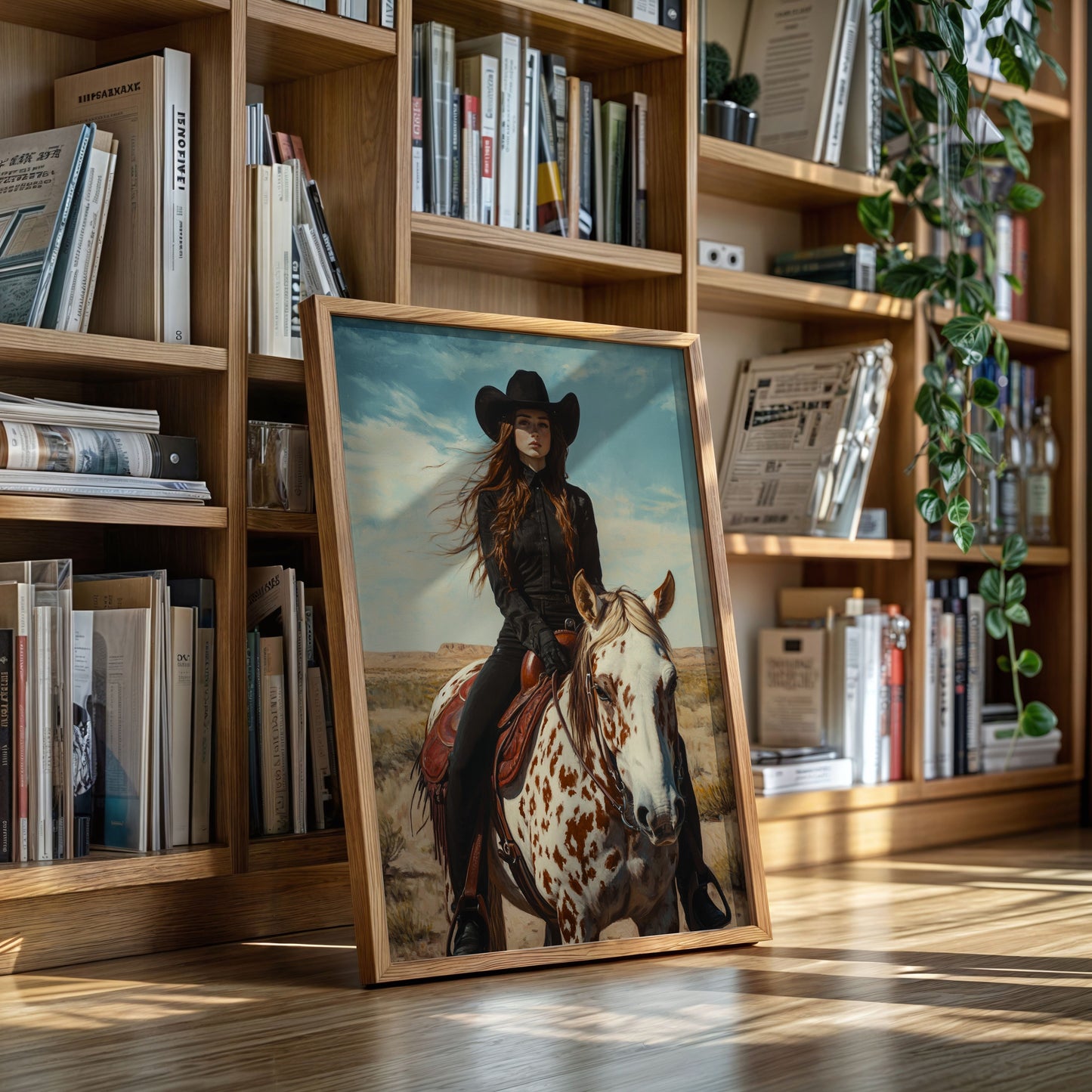 Desert Reins – Cowgirl on Paint Horse Portrait