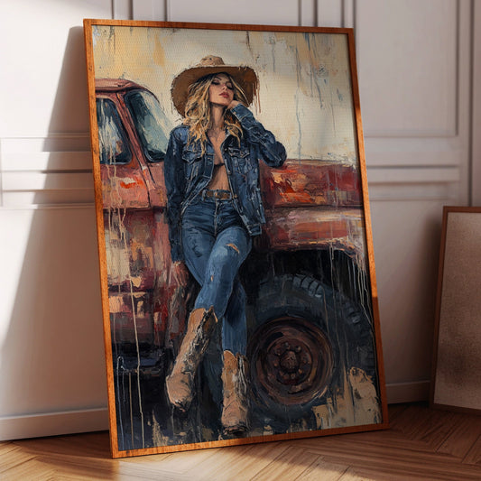 Denim Cowgirl by the Rusted Truck