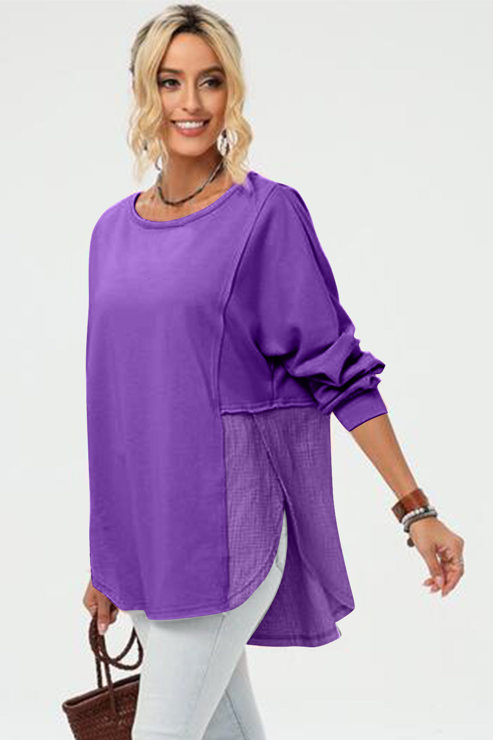 Double Take Full Size Long Sleeve High-Low T-Shirt choice of colors