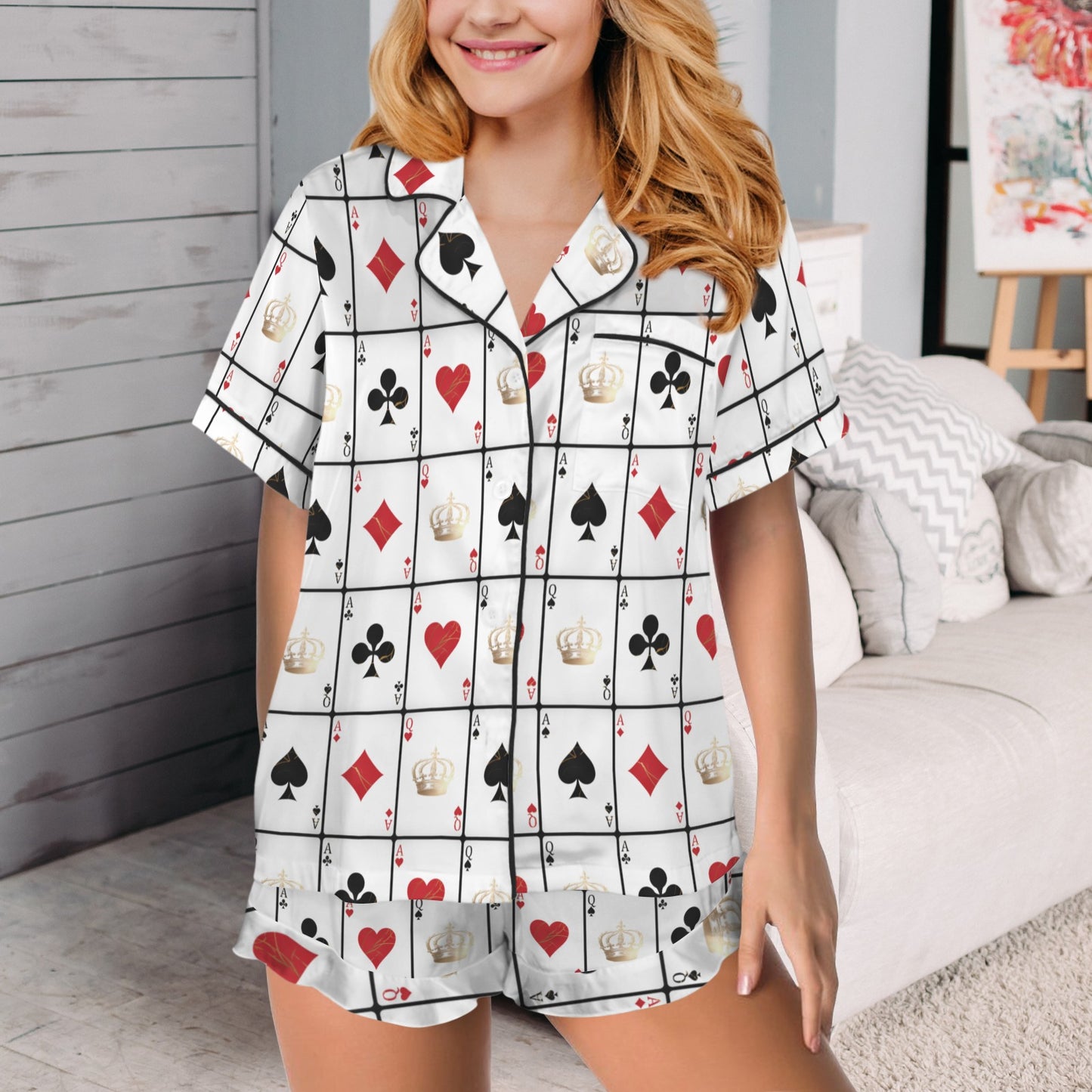 Vegas Gambling Satin Ruffle Pajama Set