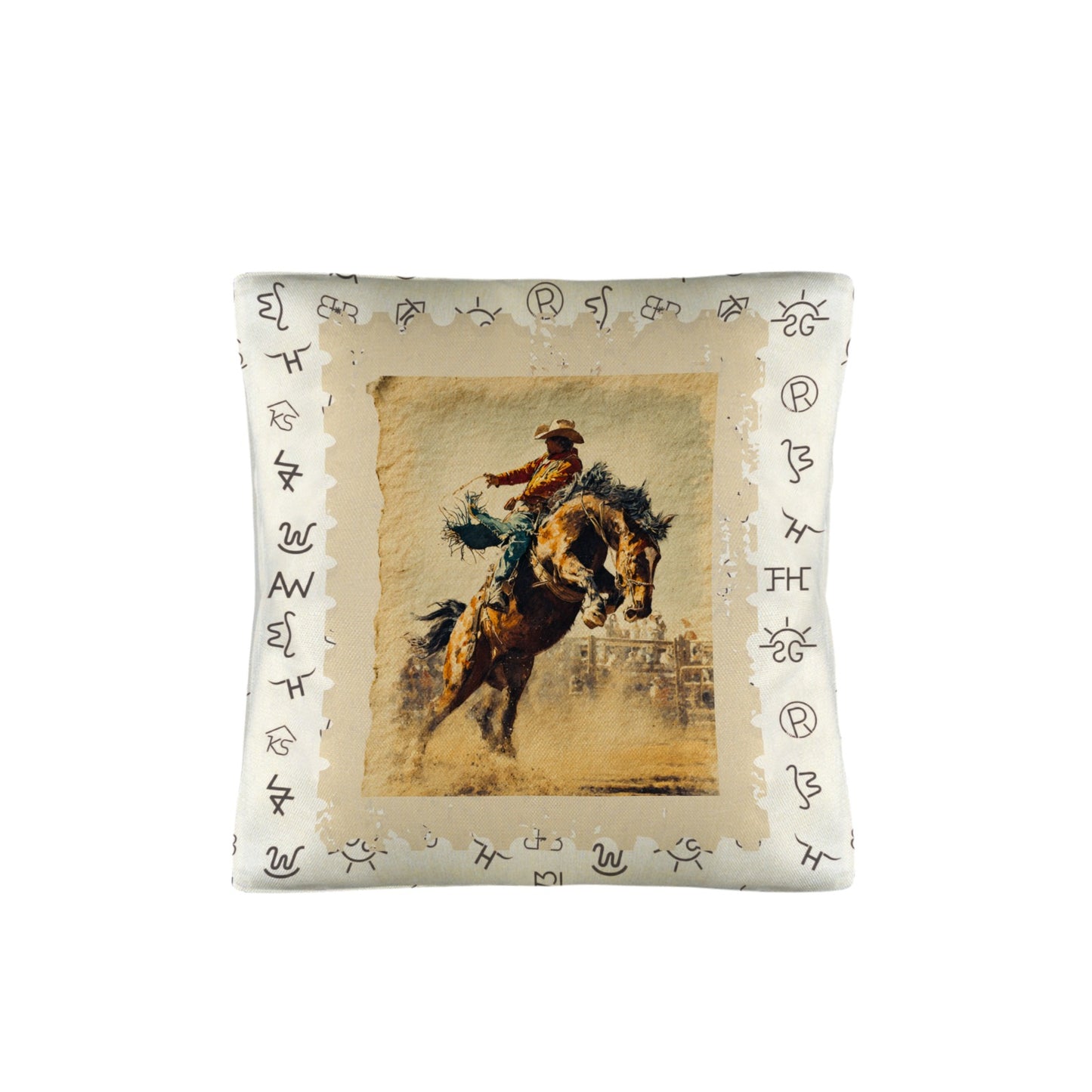 Baha Ranch Vintage Rodeo Stamp Throw Pillow Made in America